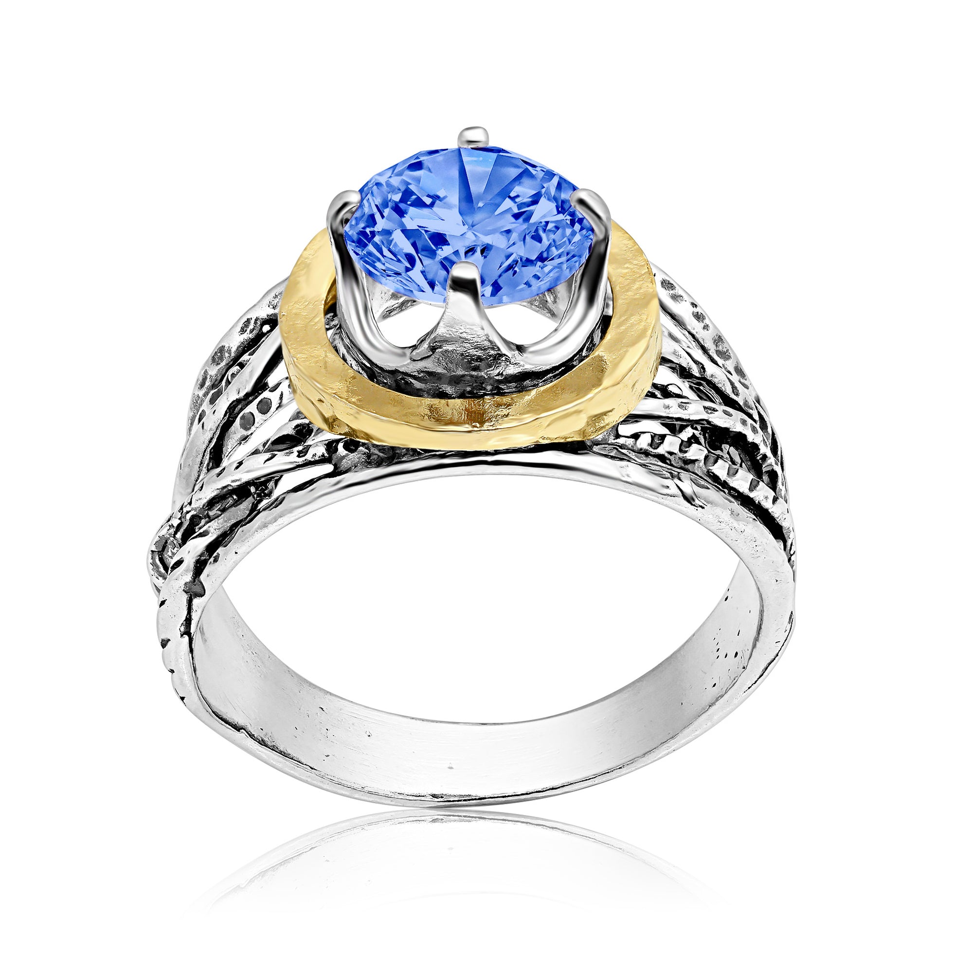 Mixed Metal Tanzanite CZ Wire Wrap Ring