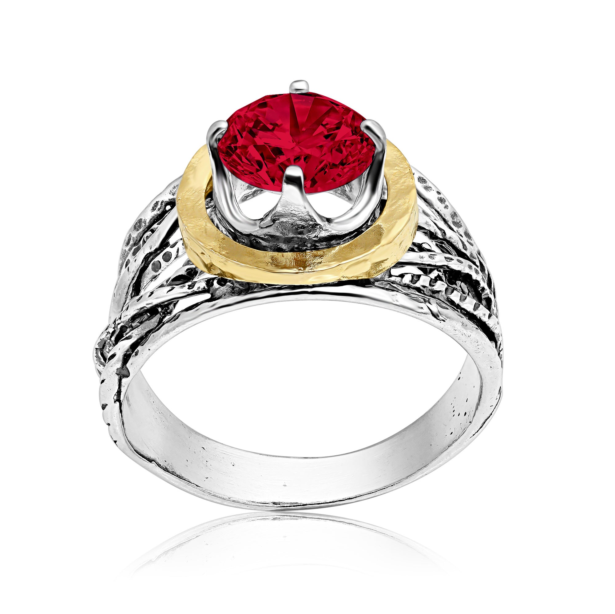 Mixed Metal Ruby CZ Wire Wrap Ring