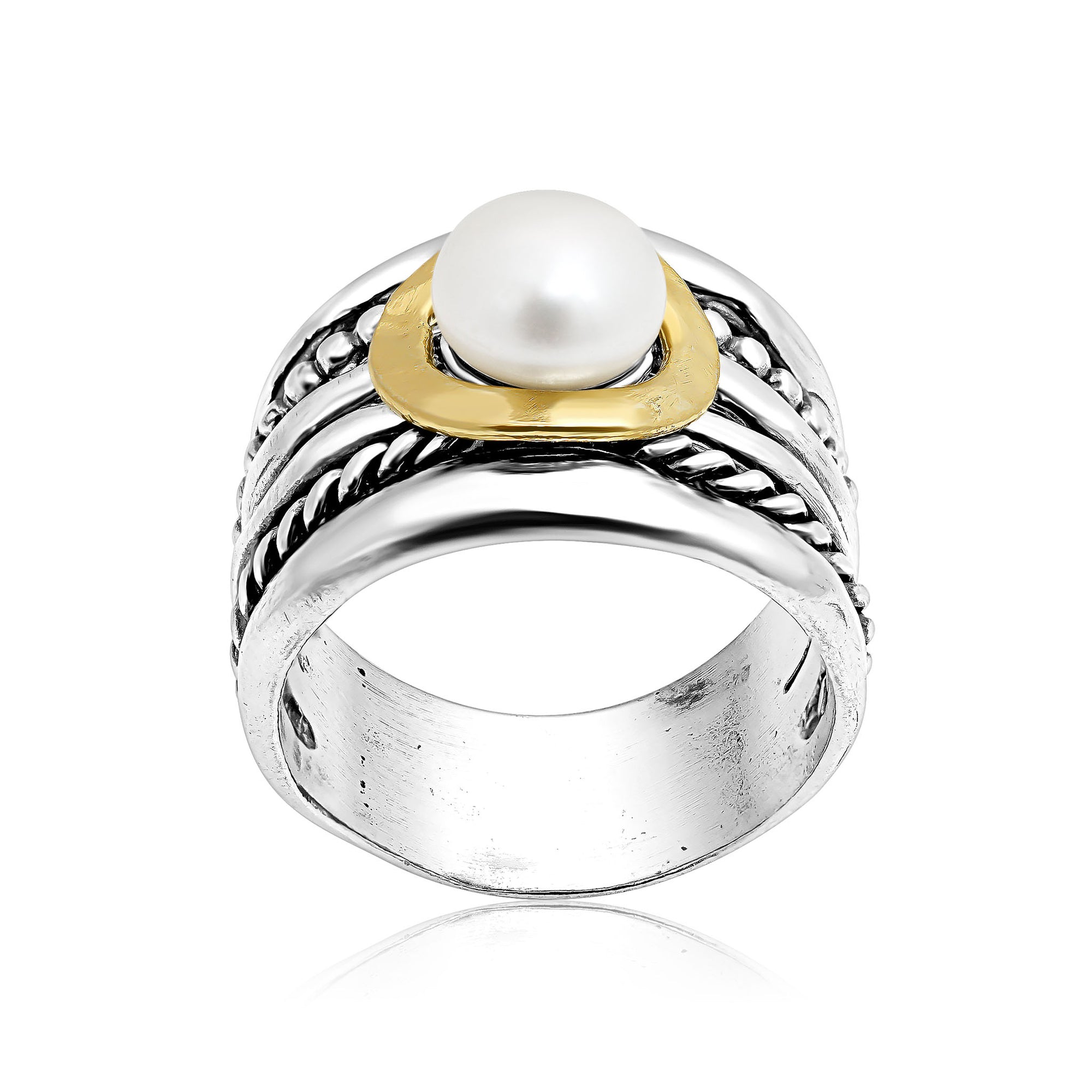Mixed Metal Pearl Rope Bead Ring