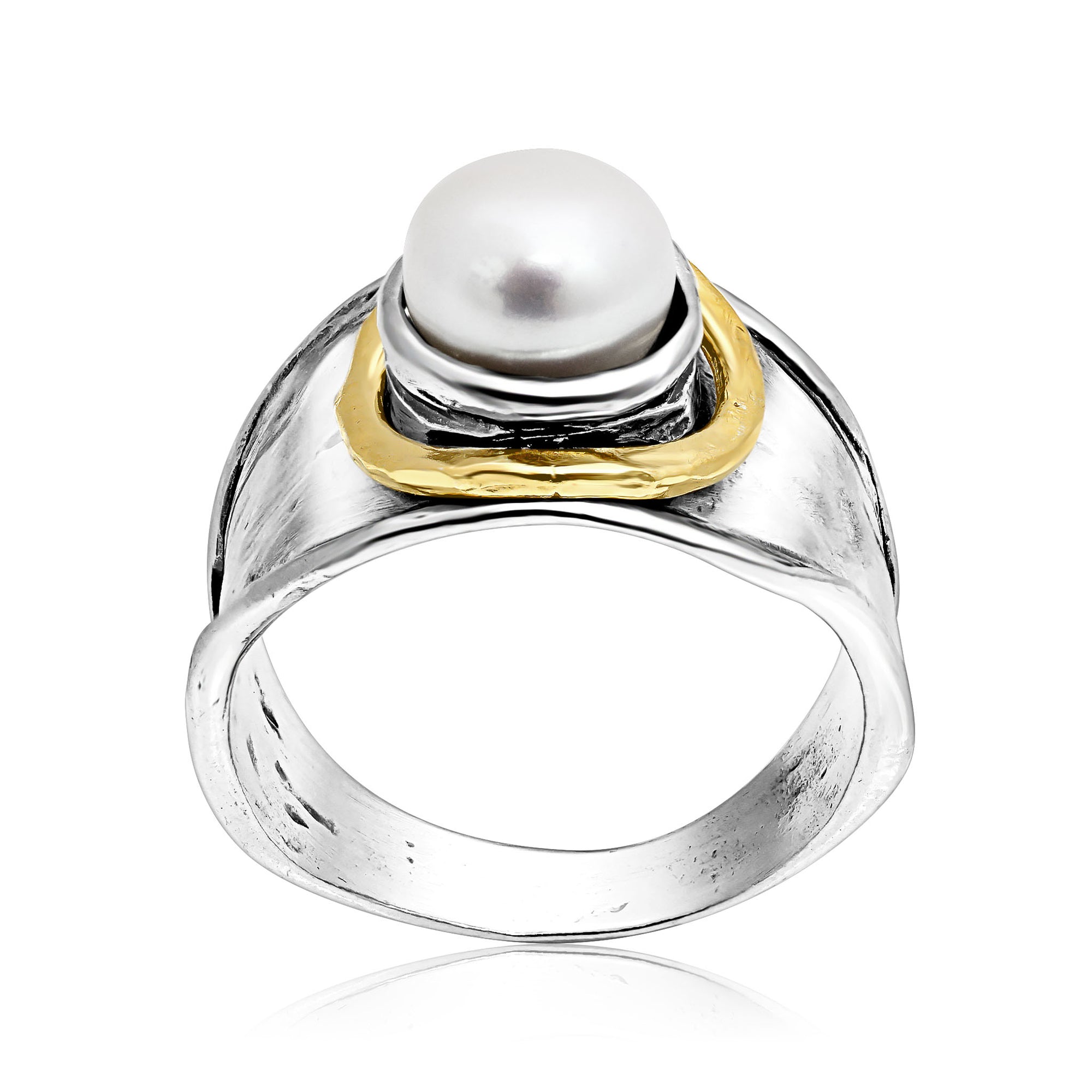 Mixed Metal Pearl Hammered Ring