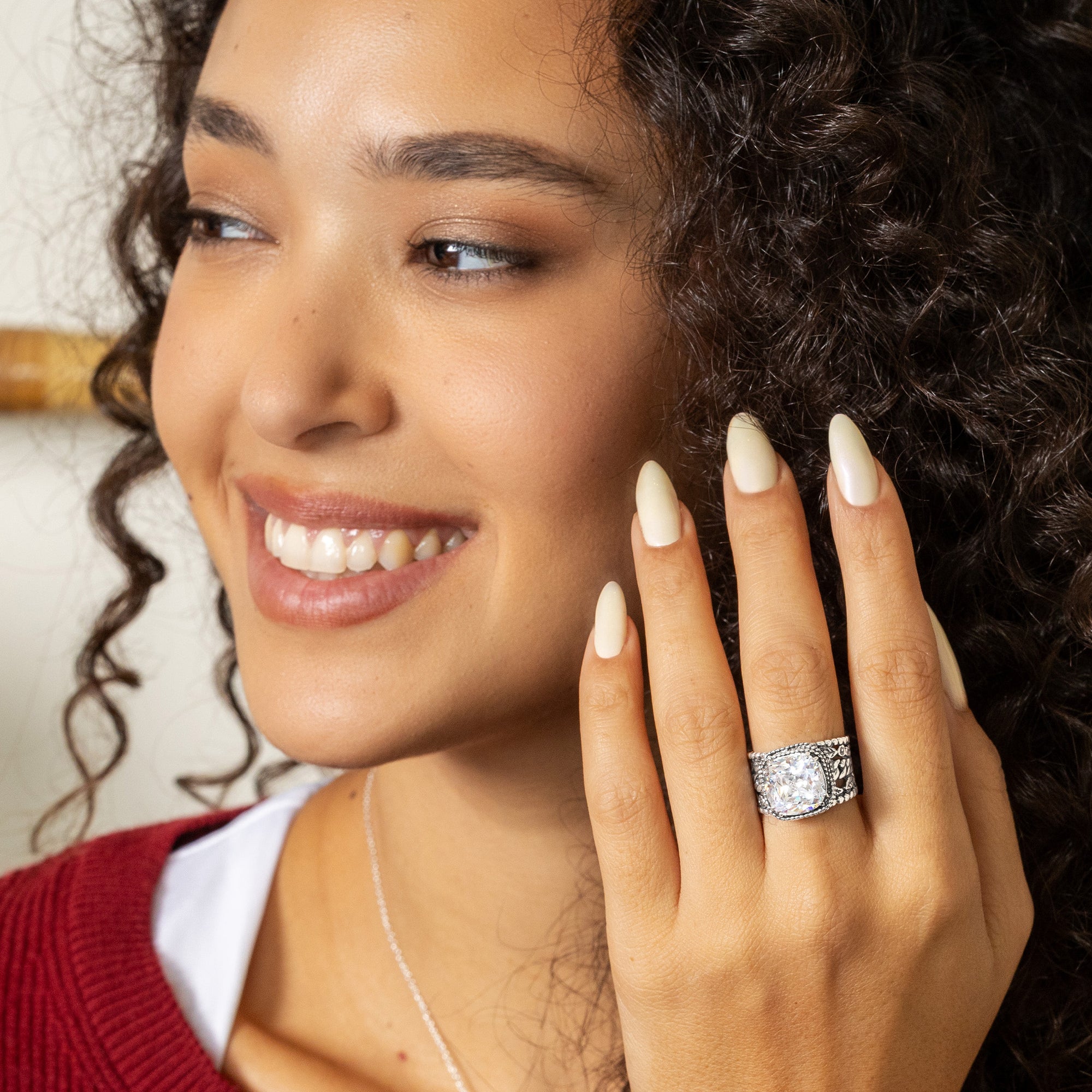Sterling Silver CZ Granule Braid Leaf Ring