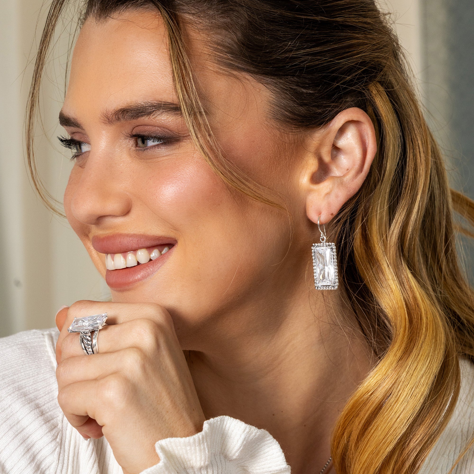 Sterling Silver Baguette CZ Curb Chain Ring