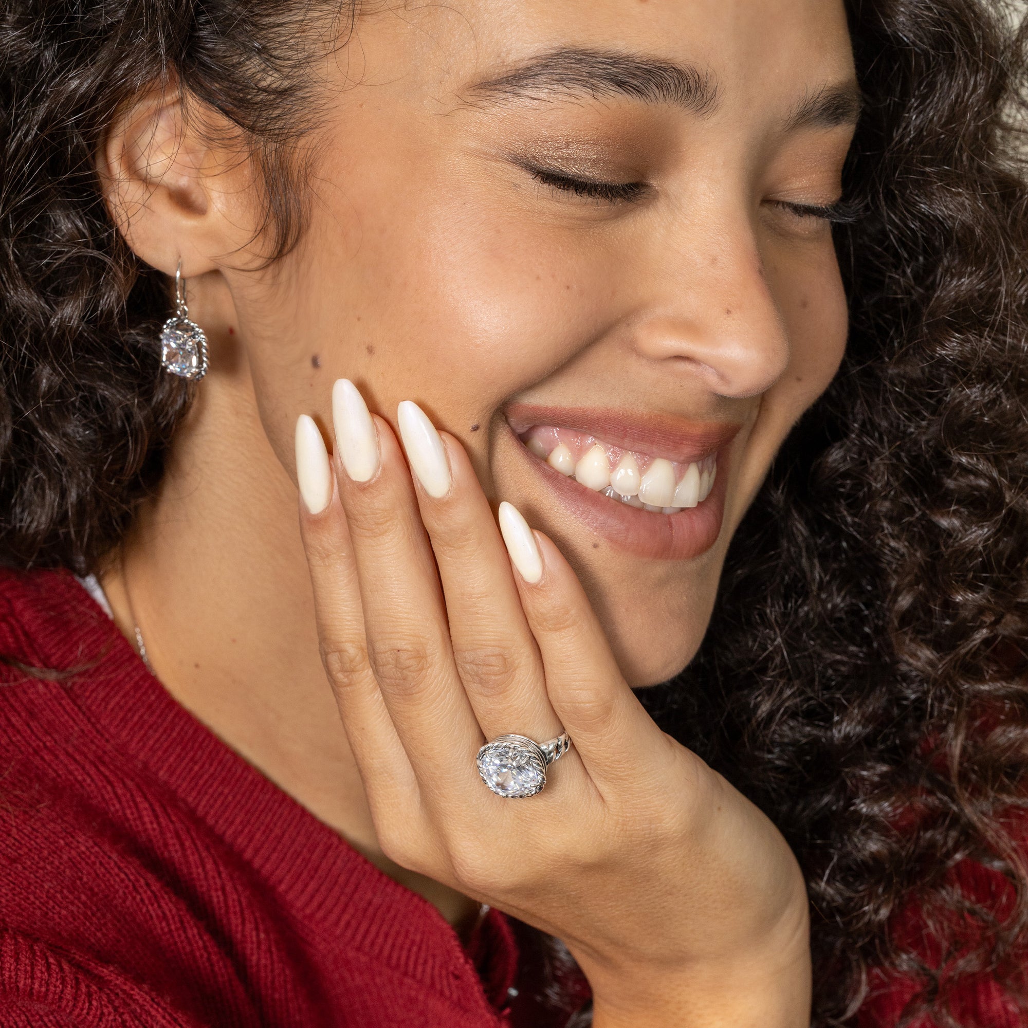 Sterling Silver CZ Braid Chain Ring