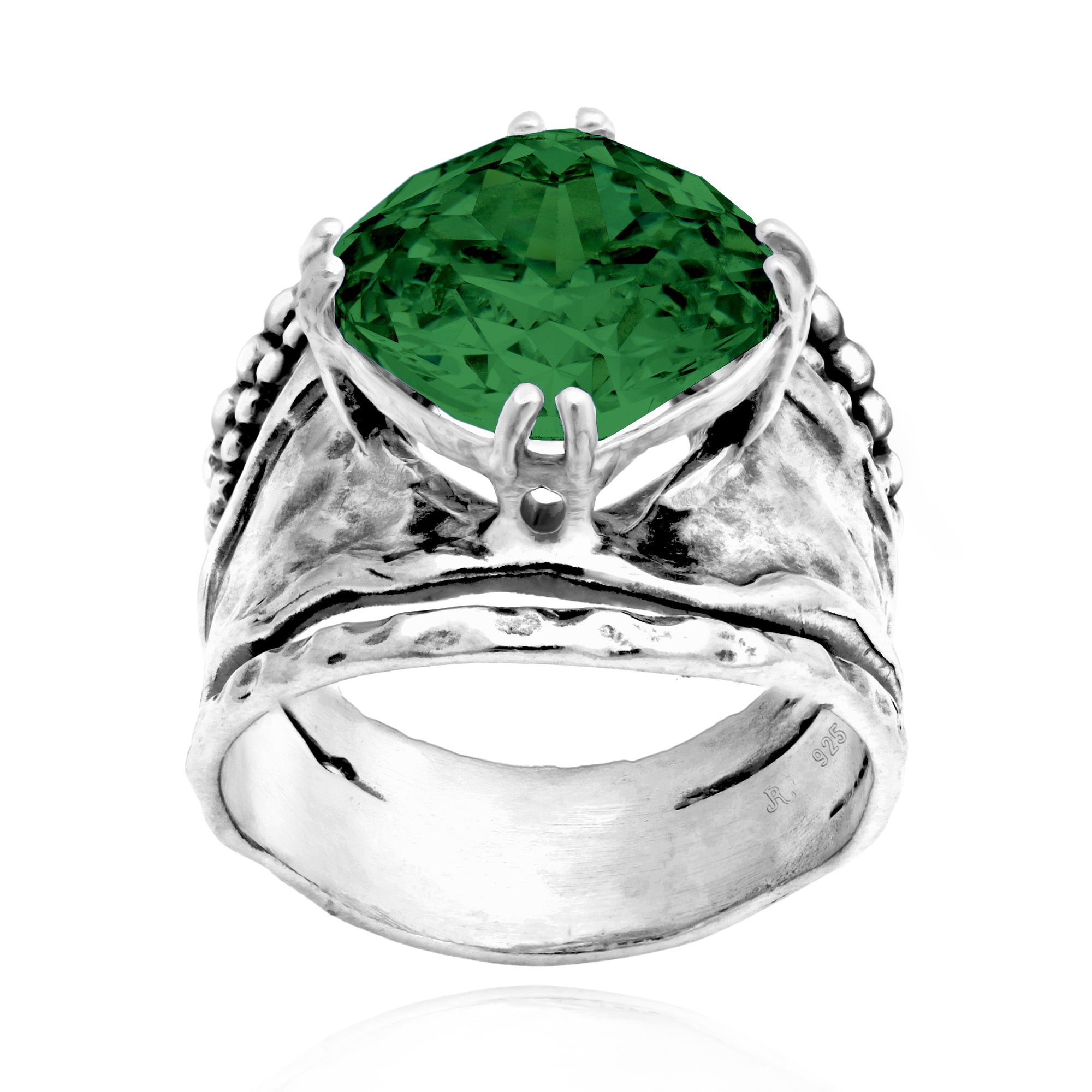 Bold Sterling Silver Emerald CZ Ring