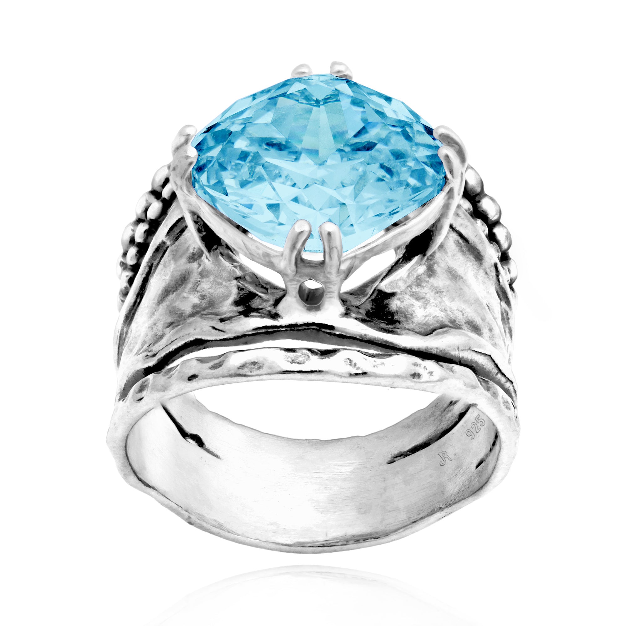 Bold Sterling Silver Aquamarine CZ Ring