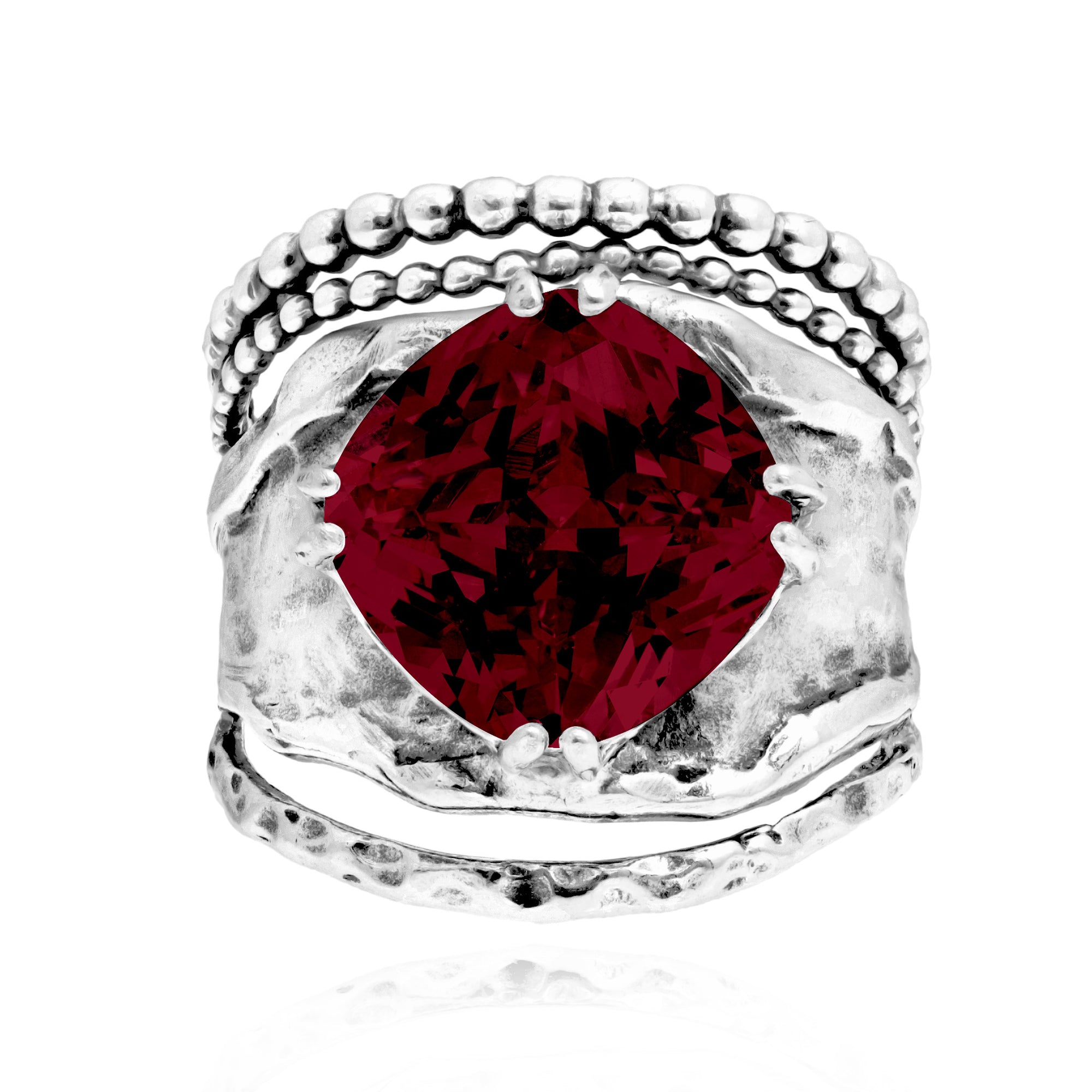 Bold Sterling Silver Garnet CZ Ring