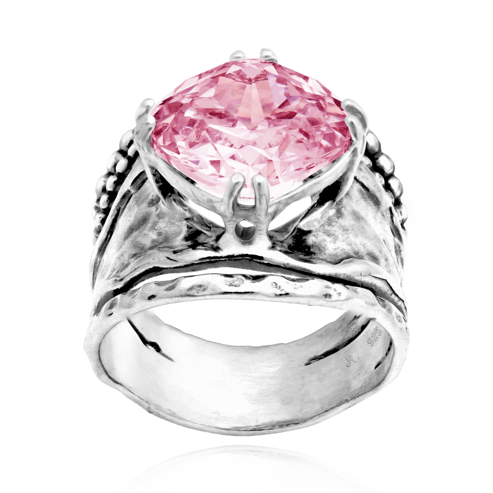 Bold Sterling Silver Pink CZ Ring