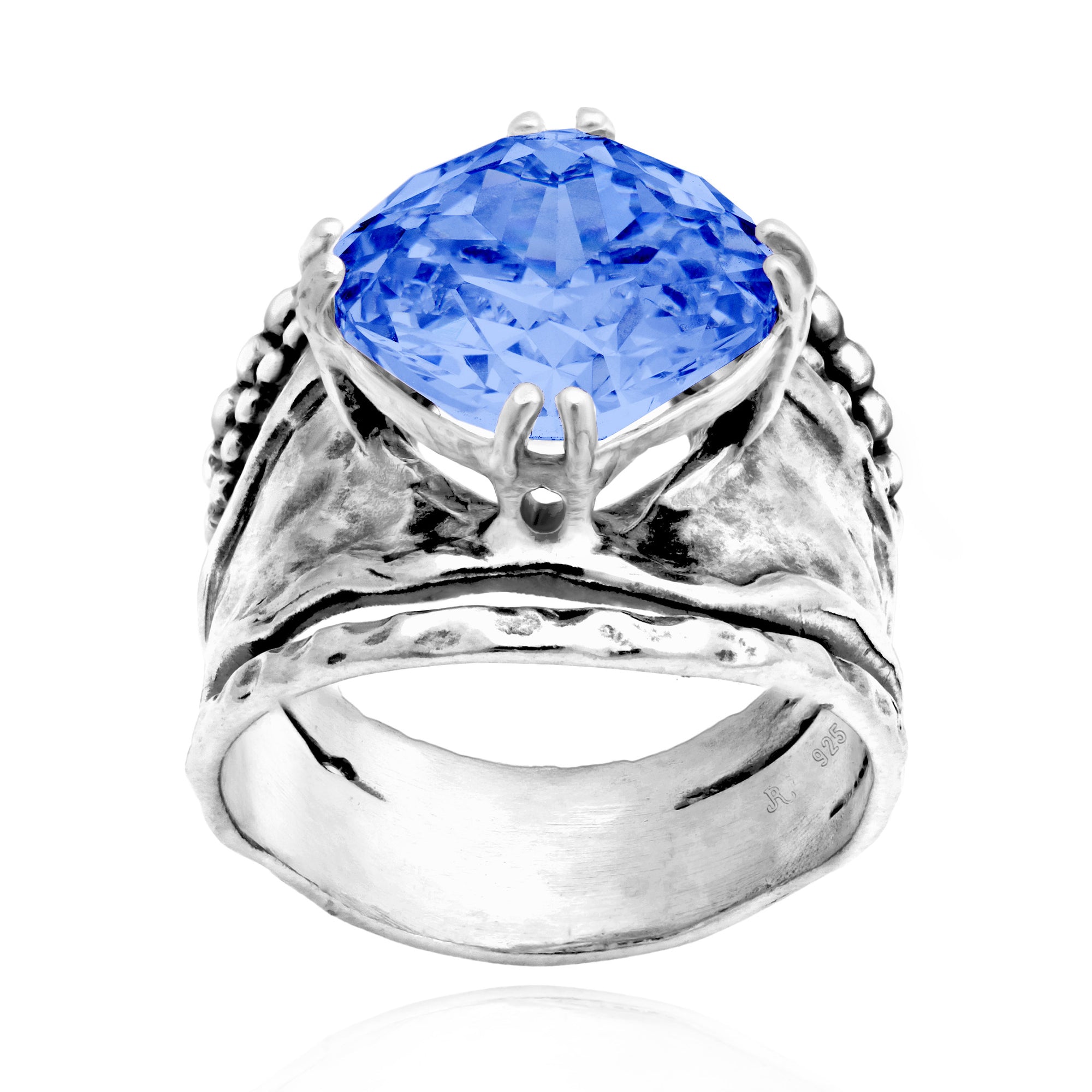 Bold Sterling Silver Tanzanite CZ Ring