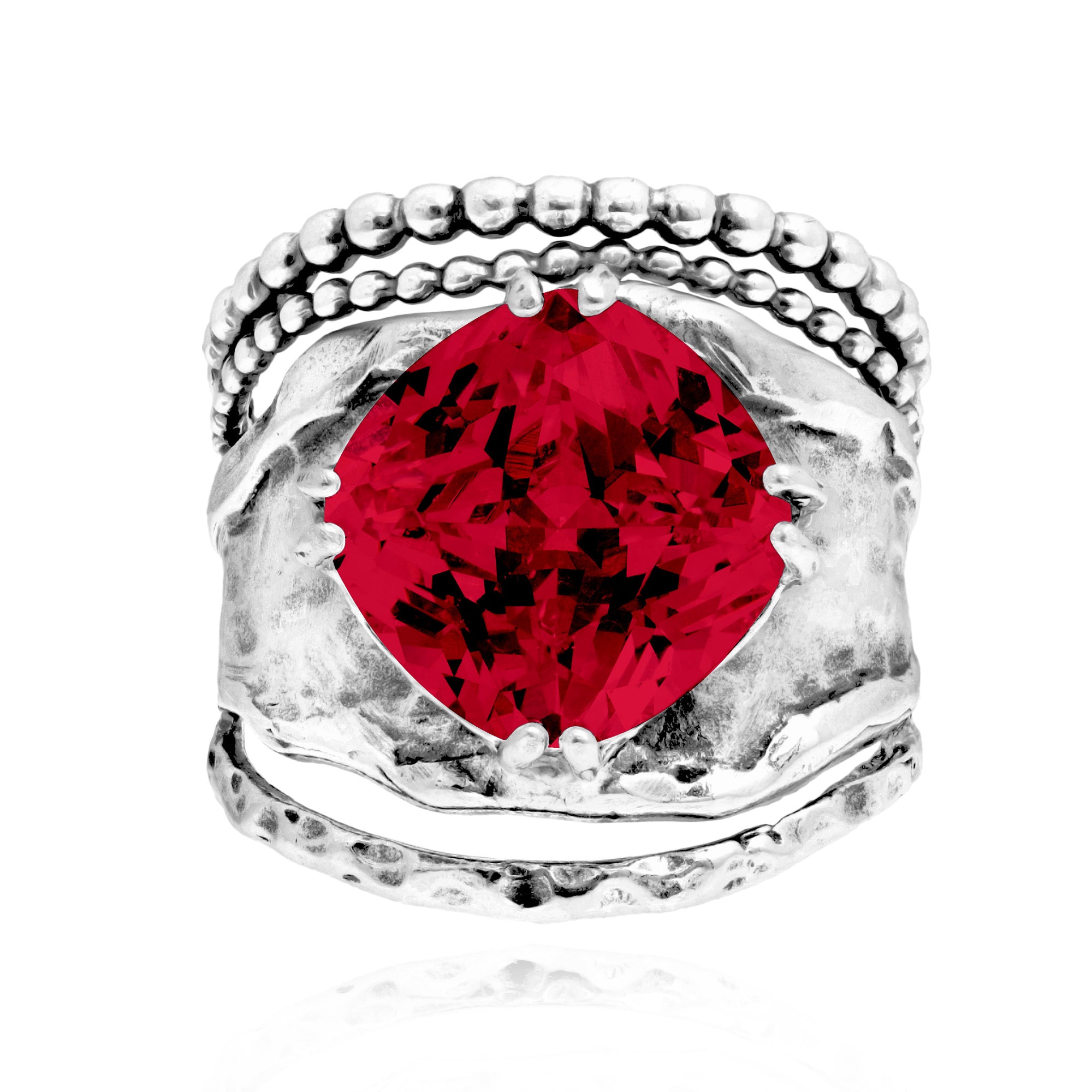 Bold Sterling Silver Ruby CZ Ring