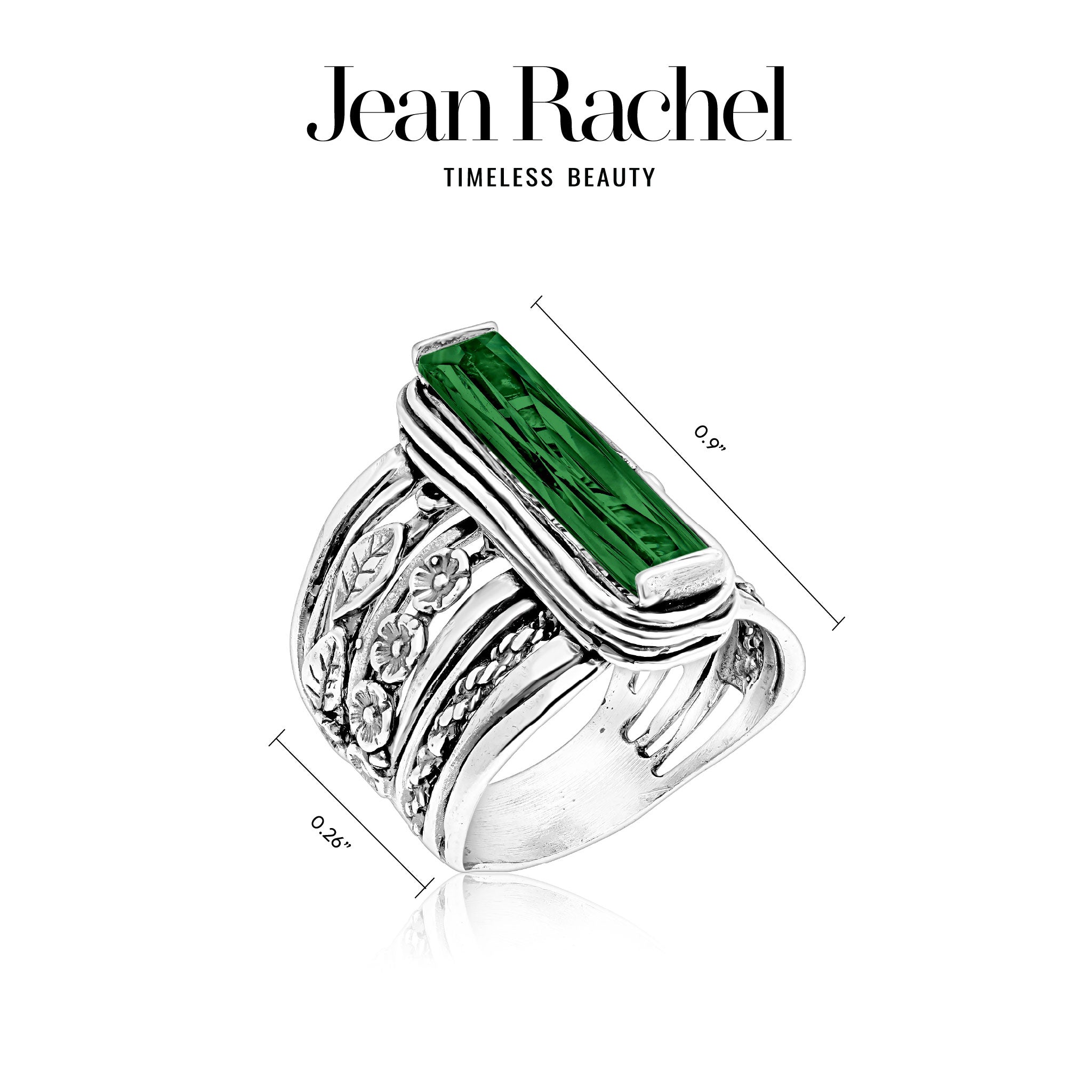 Sterling Silver Baguette Emerald CZ Floral Ring – Jean Rachel Jewelry