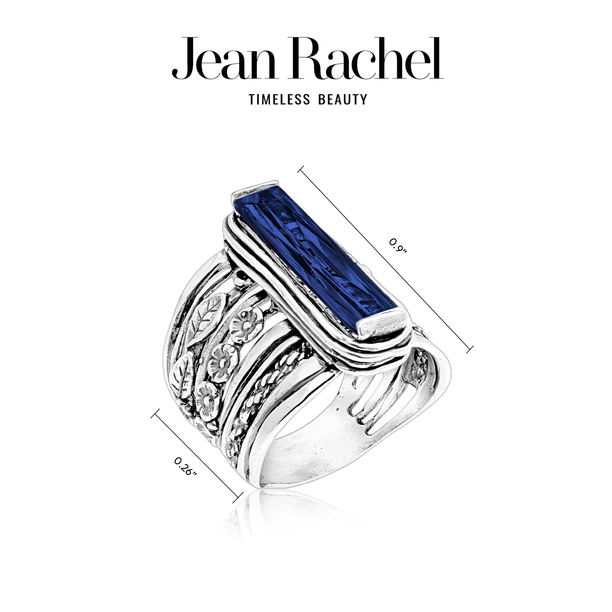 Sterling Silver Baguette Sapphire CZ Floral Ring