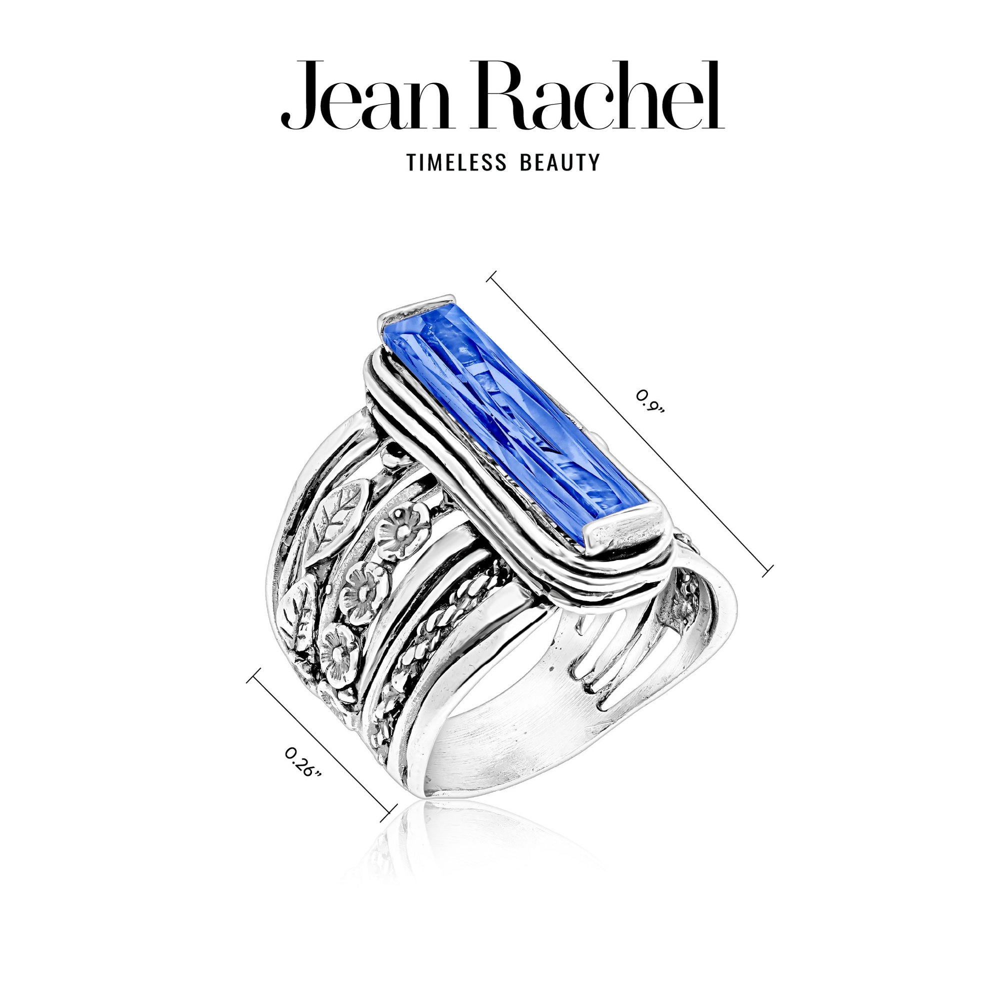 Sterling Silver Baguette Tanzanite CZ Floral Ring