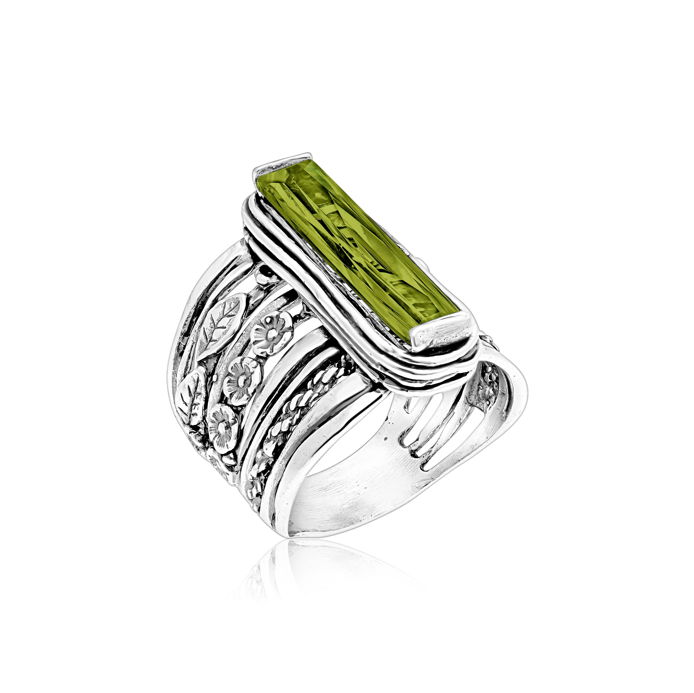 『北欧・銀の詩人』Silversmeden Rey Urban925Sゴブレット Sterling Silver Baguette Peridot CZ Floral Ring – Jean Rachel Jewelry