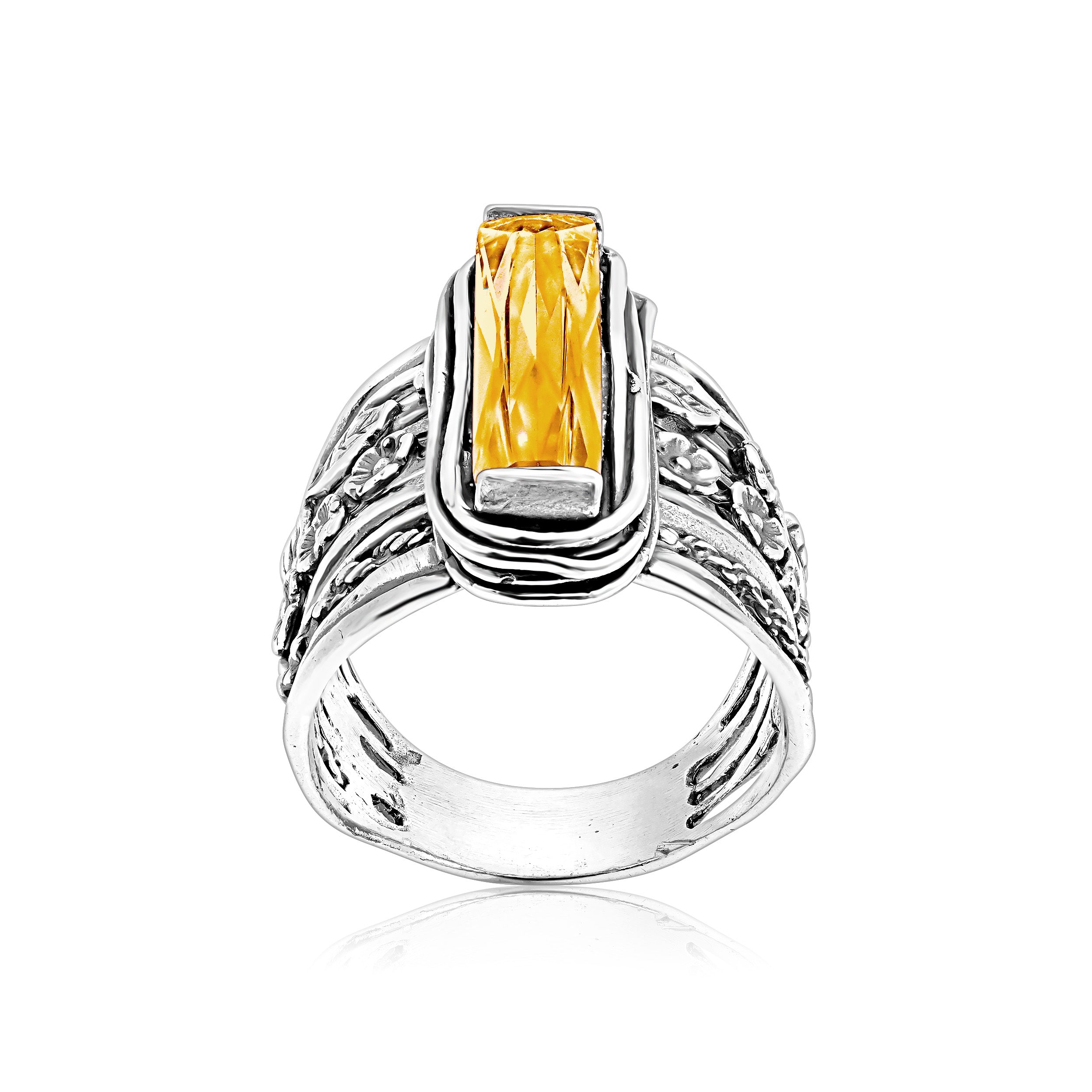 Sterling Silver Baguette Citrine CZ Floral Ring – Jean Rachel Jewelry