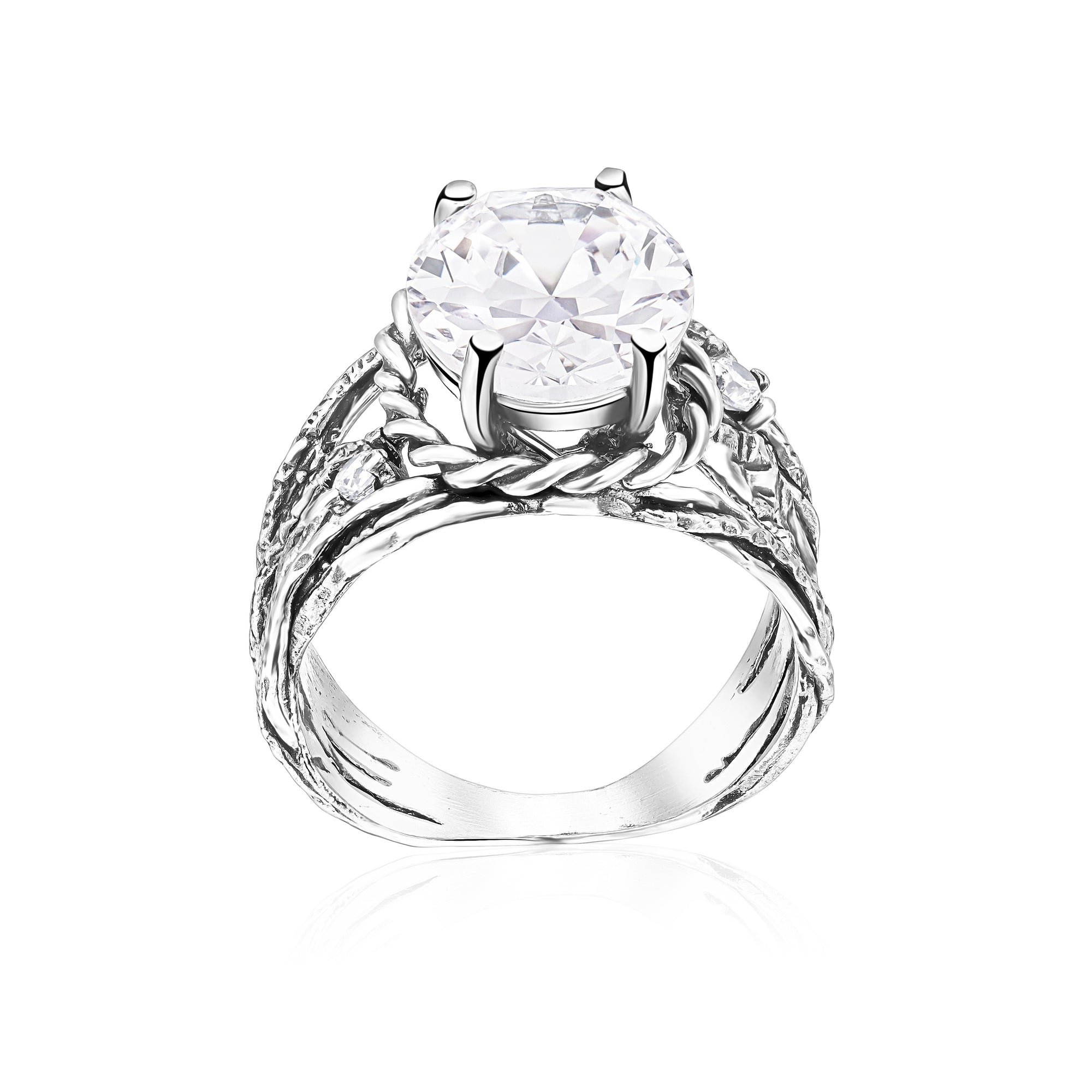 Sterling Silver Oval CZ Wire Wrap Ring