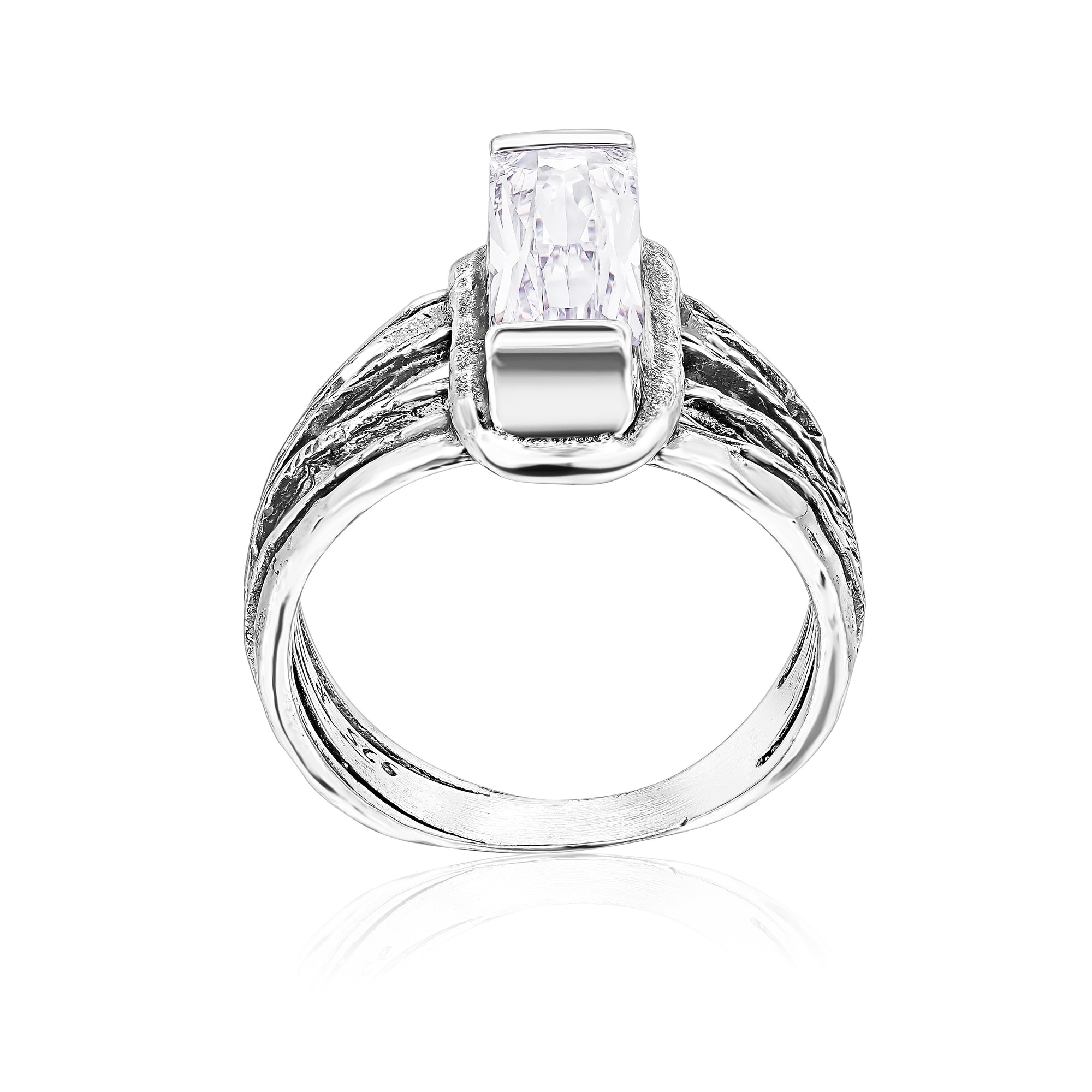 Sterling Silver Baguette CZ Wire Wrap Ring