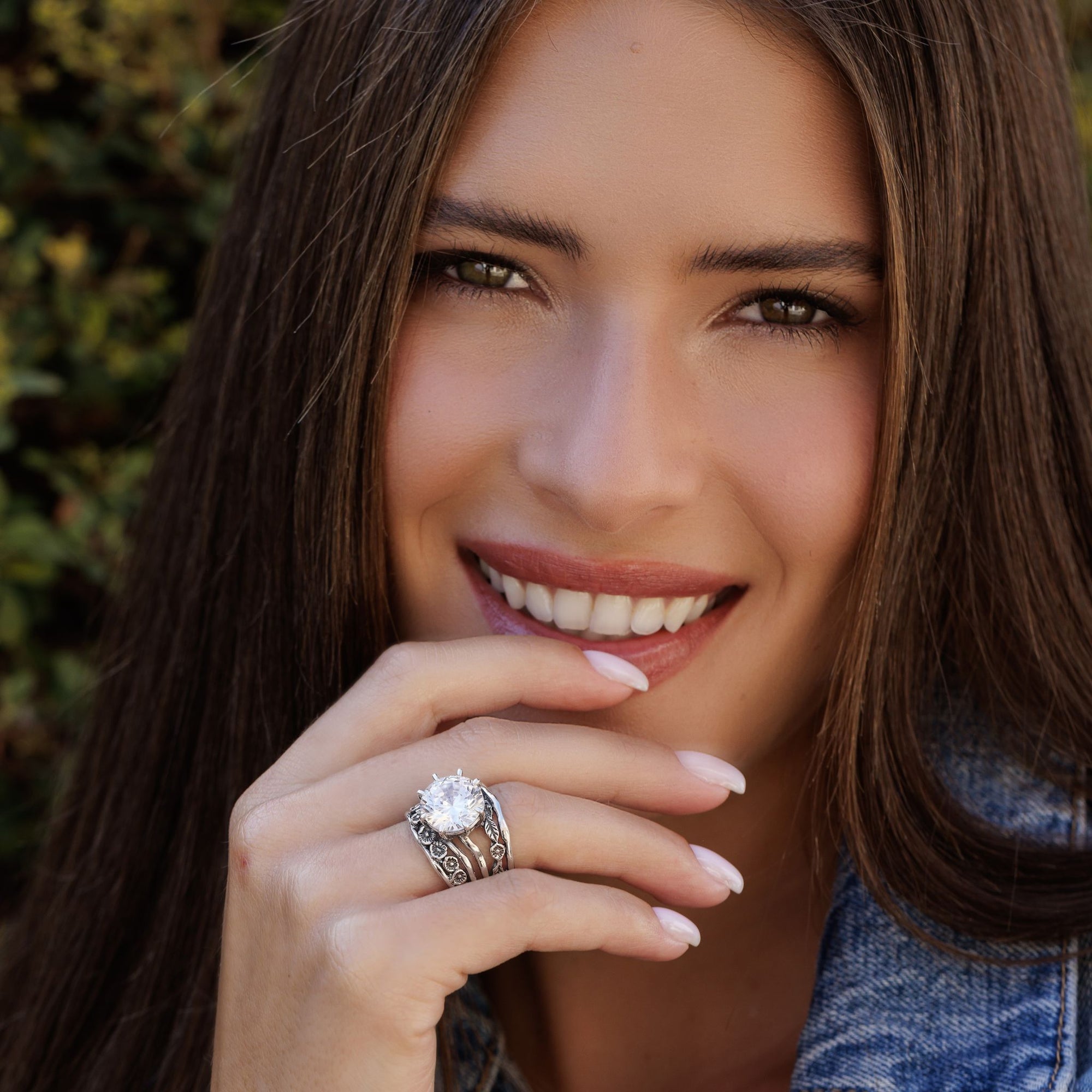 Sterling Silver Oval CZ Floral Ring