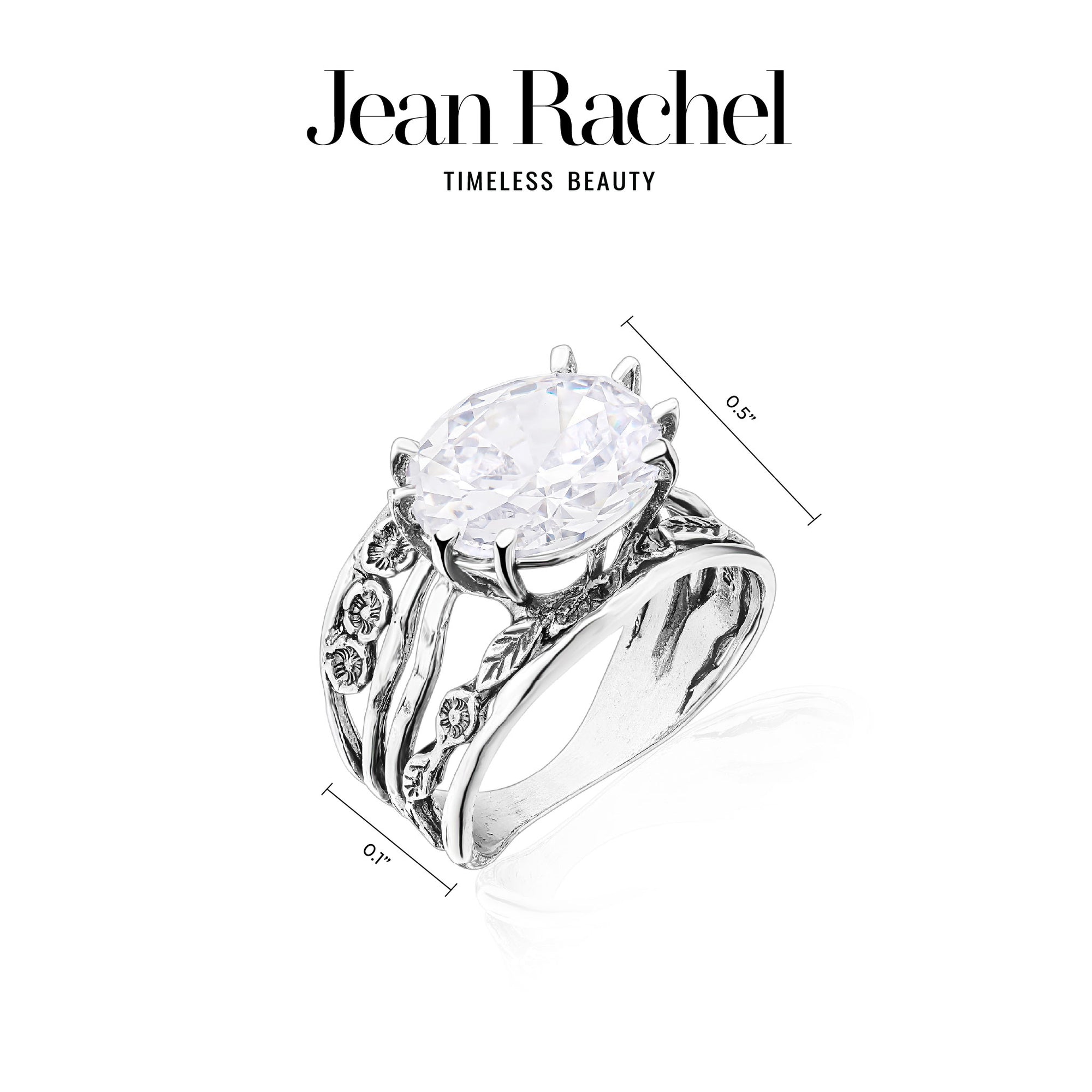 Sterling Silver Oval CZ Floral Ring