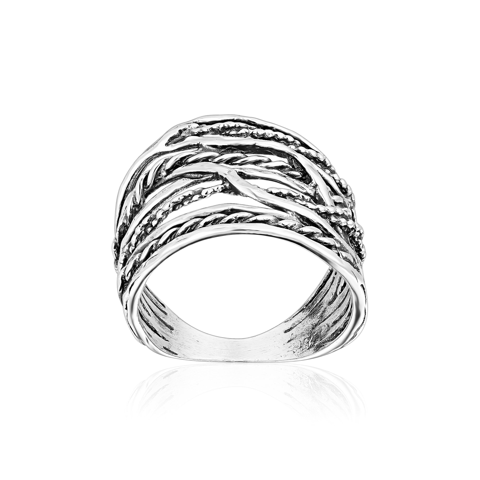 Sterling Silver Braid and Bead Wrap Ring