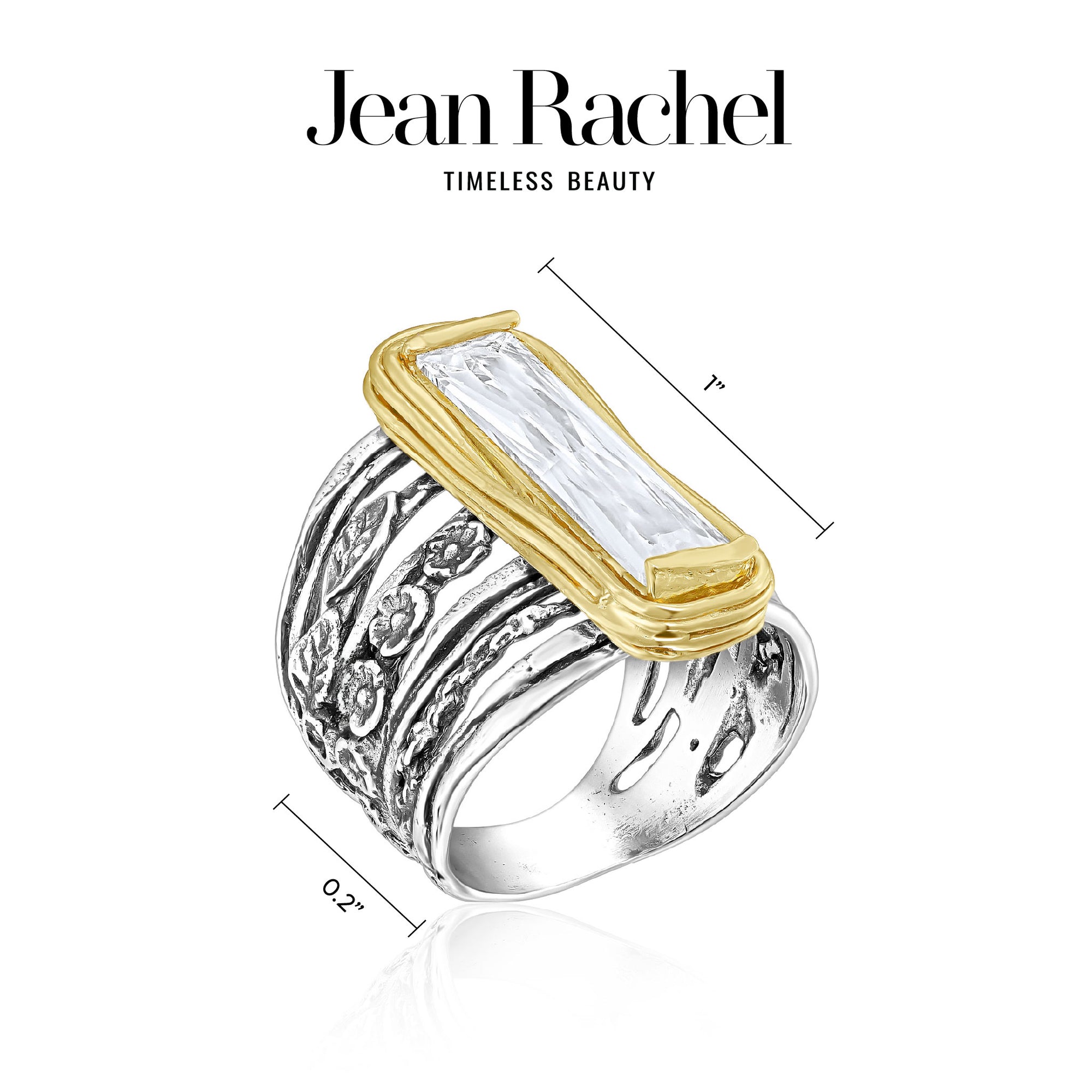 Mixed Metal Baguette CZ Floral Ring