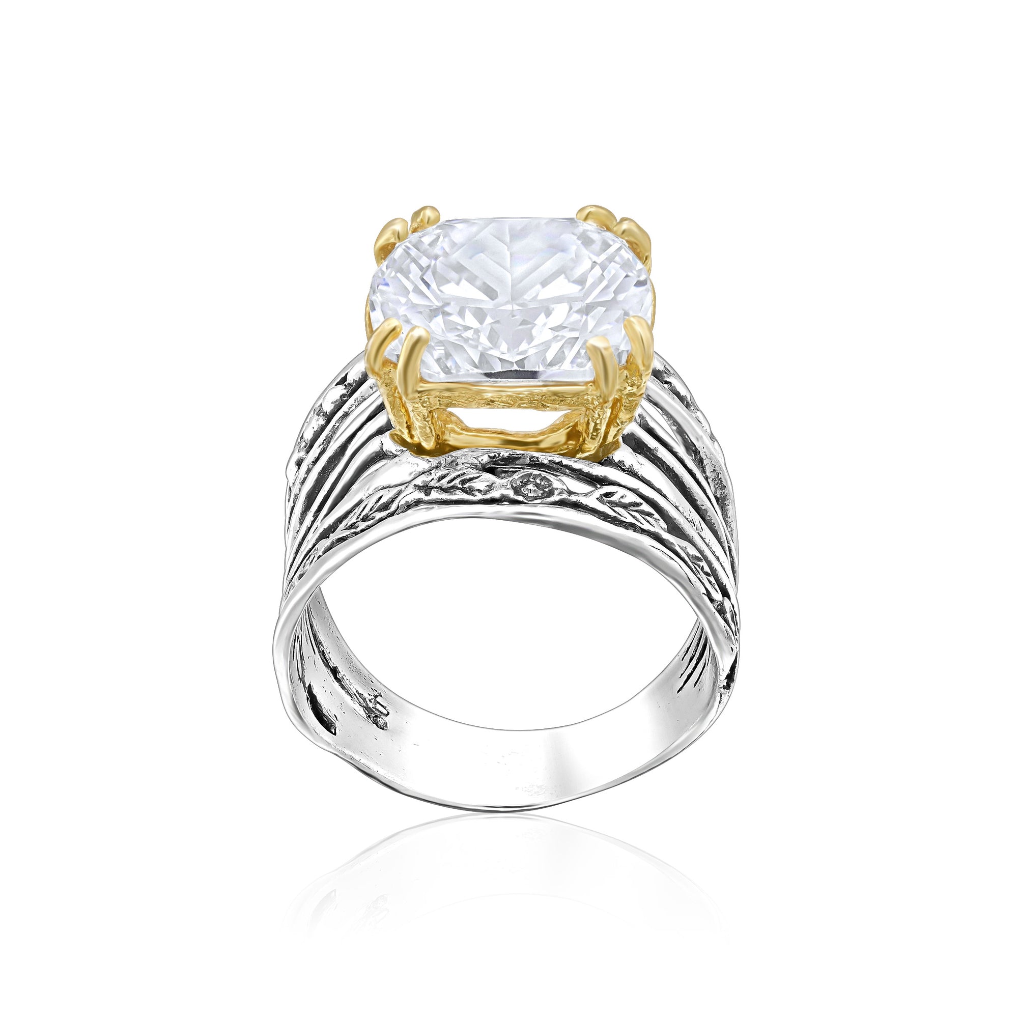 Mixed Metal CZ Floral Ring