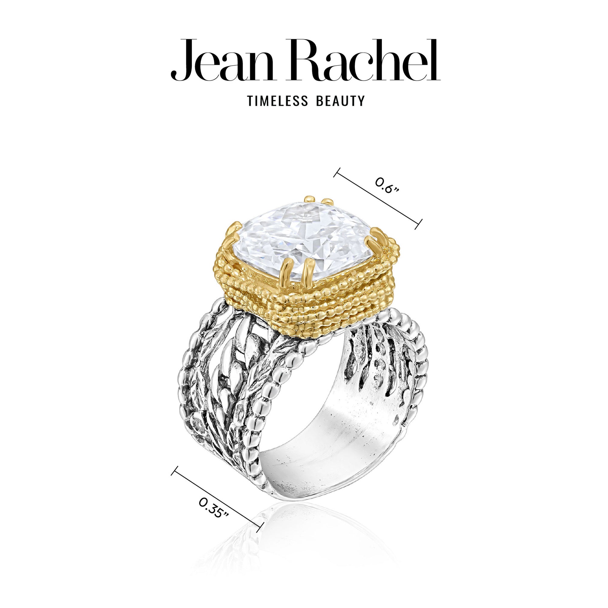 Mixed Metal CZ Granule Braid Leaf Ring