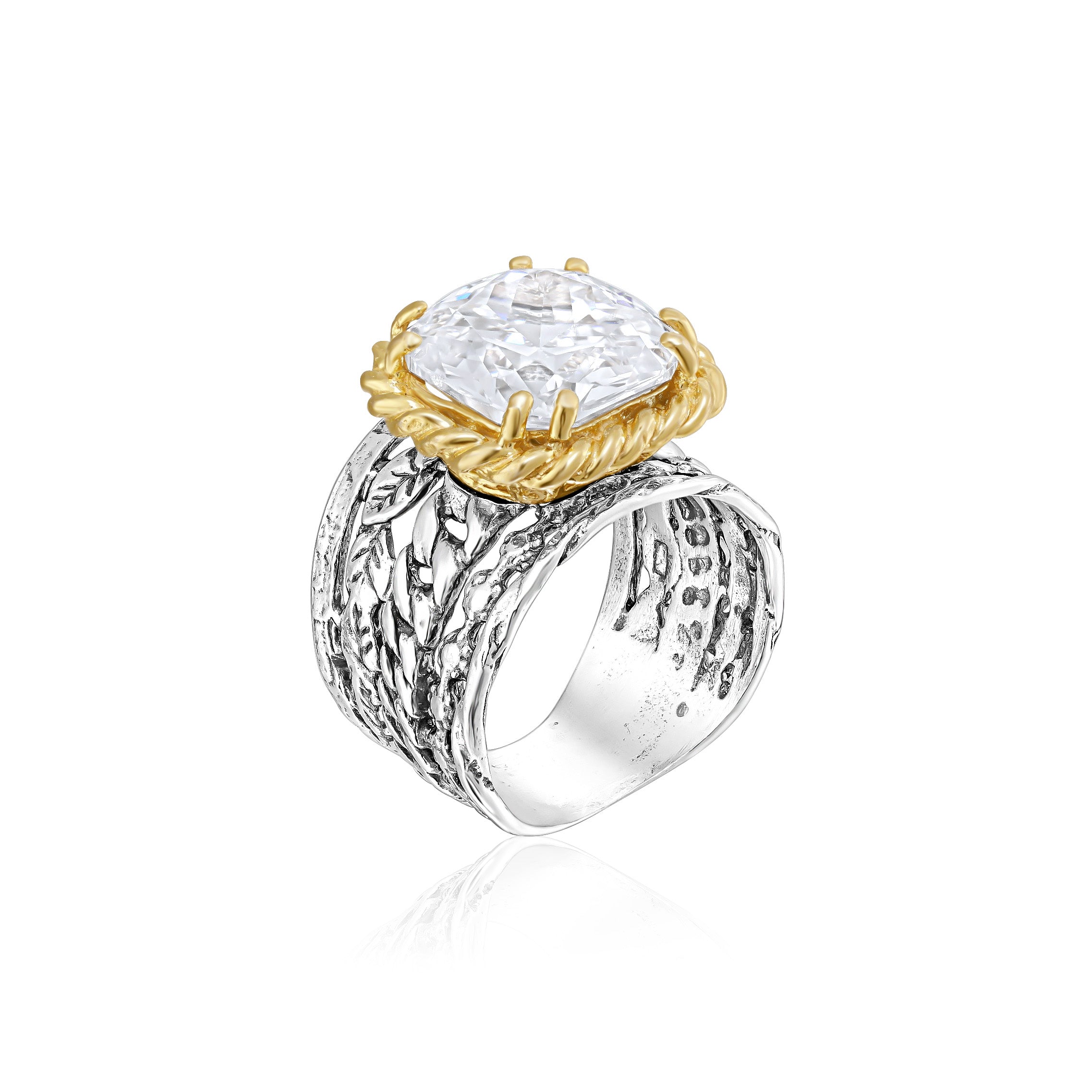 Mixed Metal CZ Braid Leaf Ring – Jean Rachel Jewelry