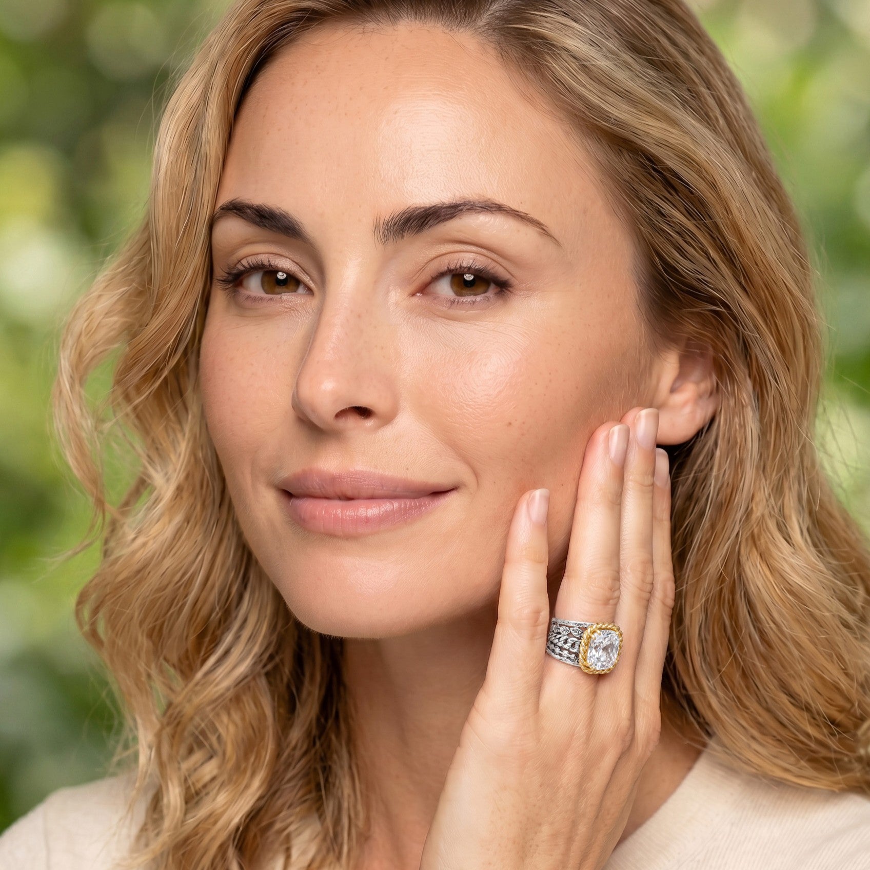 Mixed Metal CZ Braid Leaf Ring
