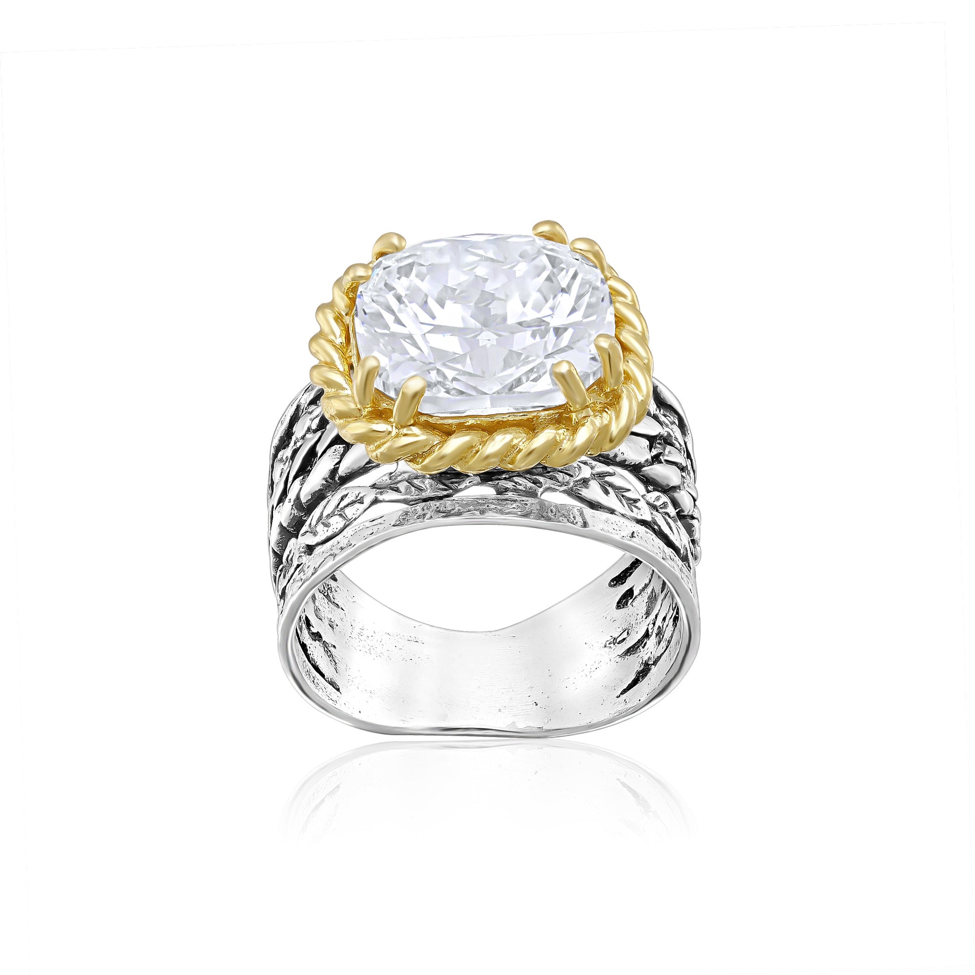 Mixed Metal CZ Braid Leaf Ring