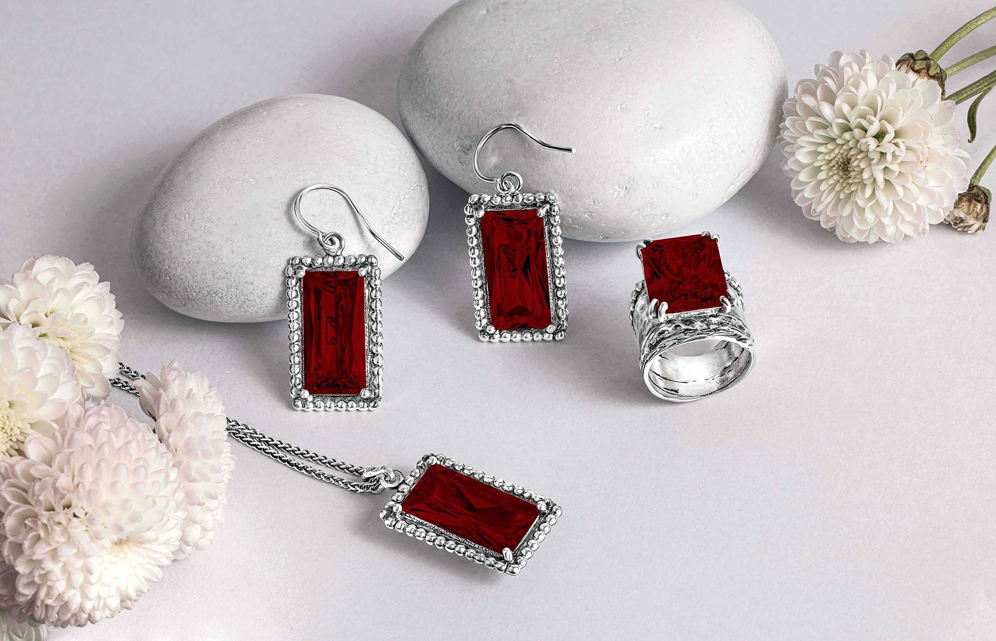 ガーネット \"テンダー・キス\" ペンダント GARNET ロンハーマン ガーネット シルバーネックレス(ハートシェイプ/1月誕生石