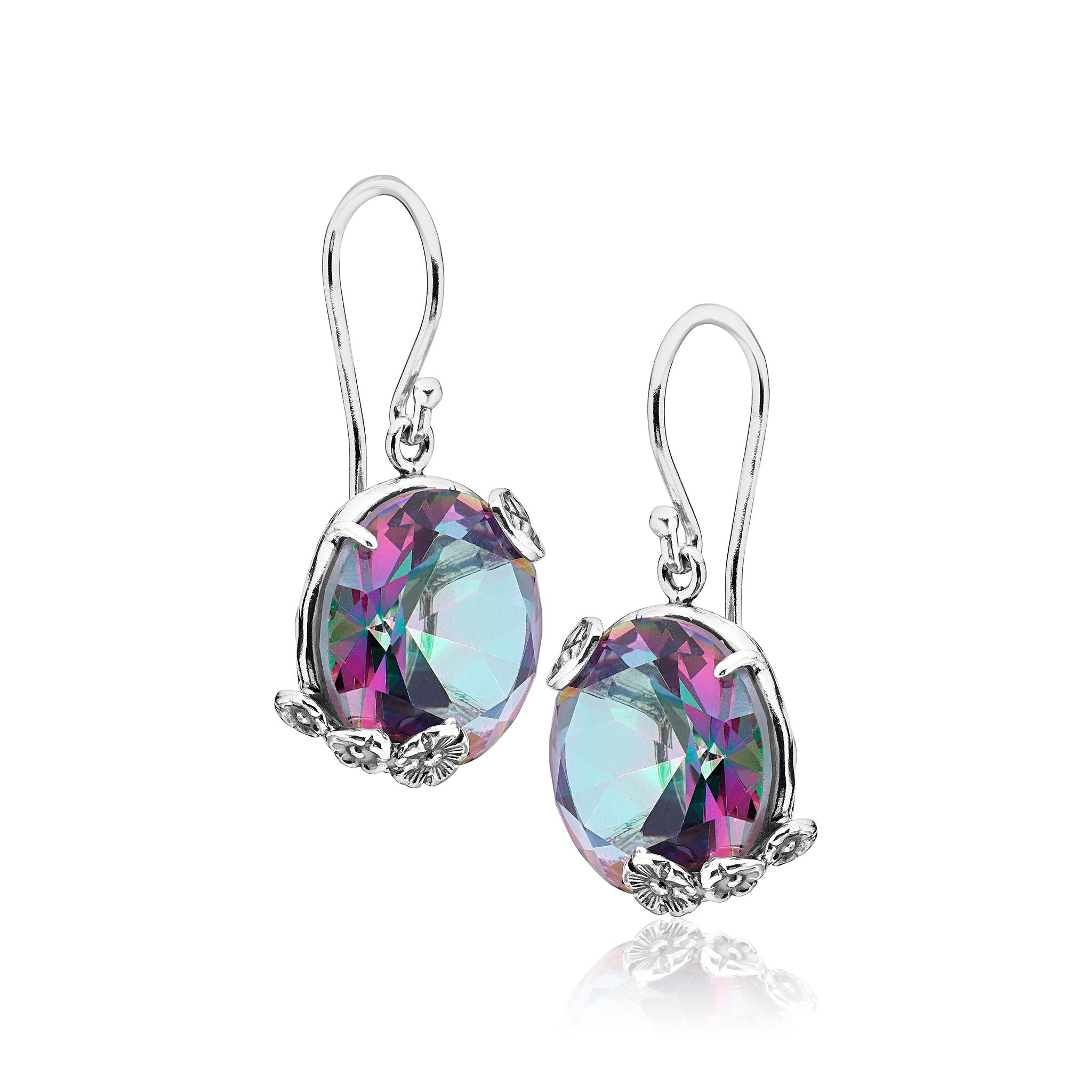 Floral Sterling Silver Mystic Crystal Earrings