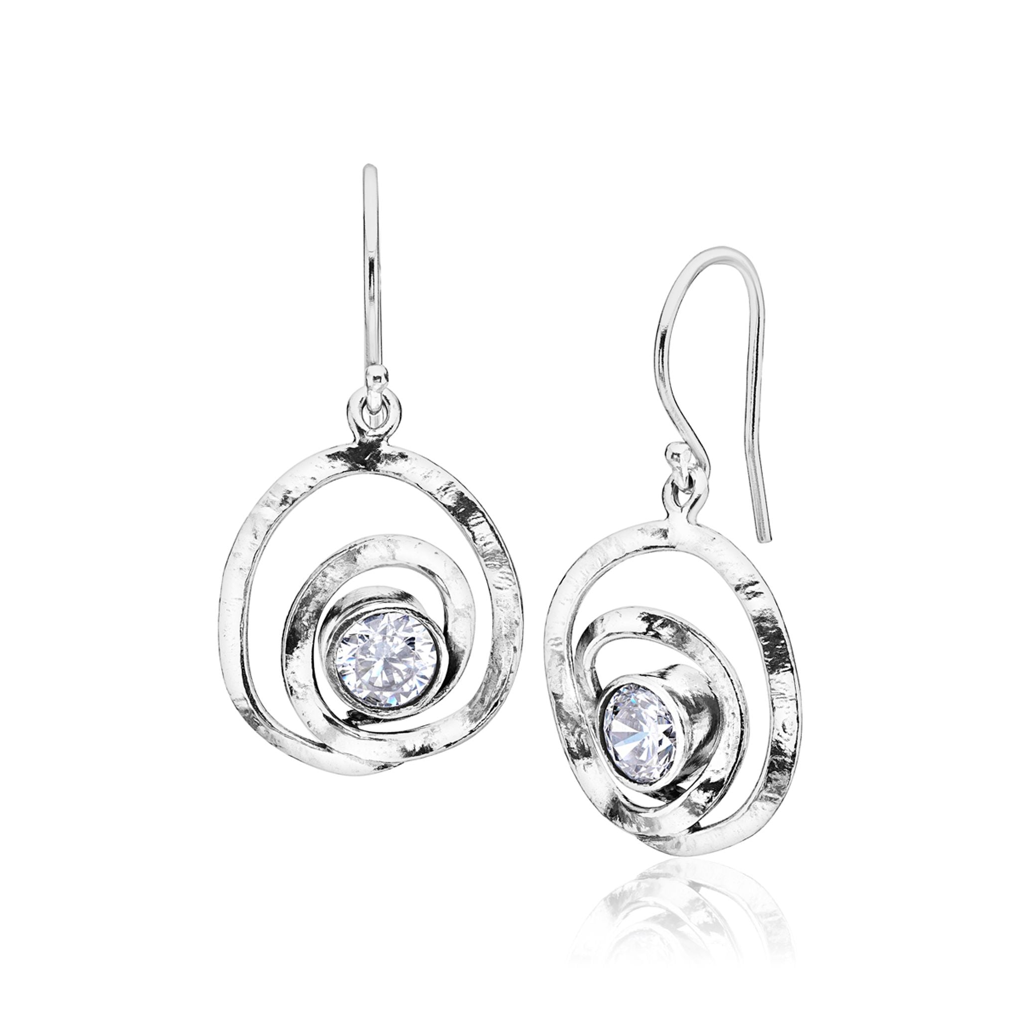 1 Pair Sterling Silver White Bow Swarovski Crystal w/ CZ Dangle Earrings