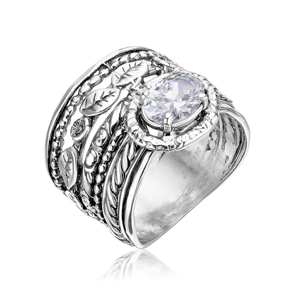 ★TATIANA★ (Silver 925) Star Pattern Daily Ring CR1826 Size 7.25 Sterling Silver Tarnished Cute Pattern Ring A728