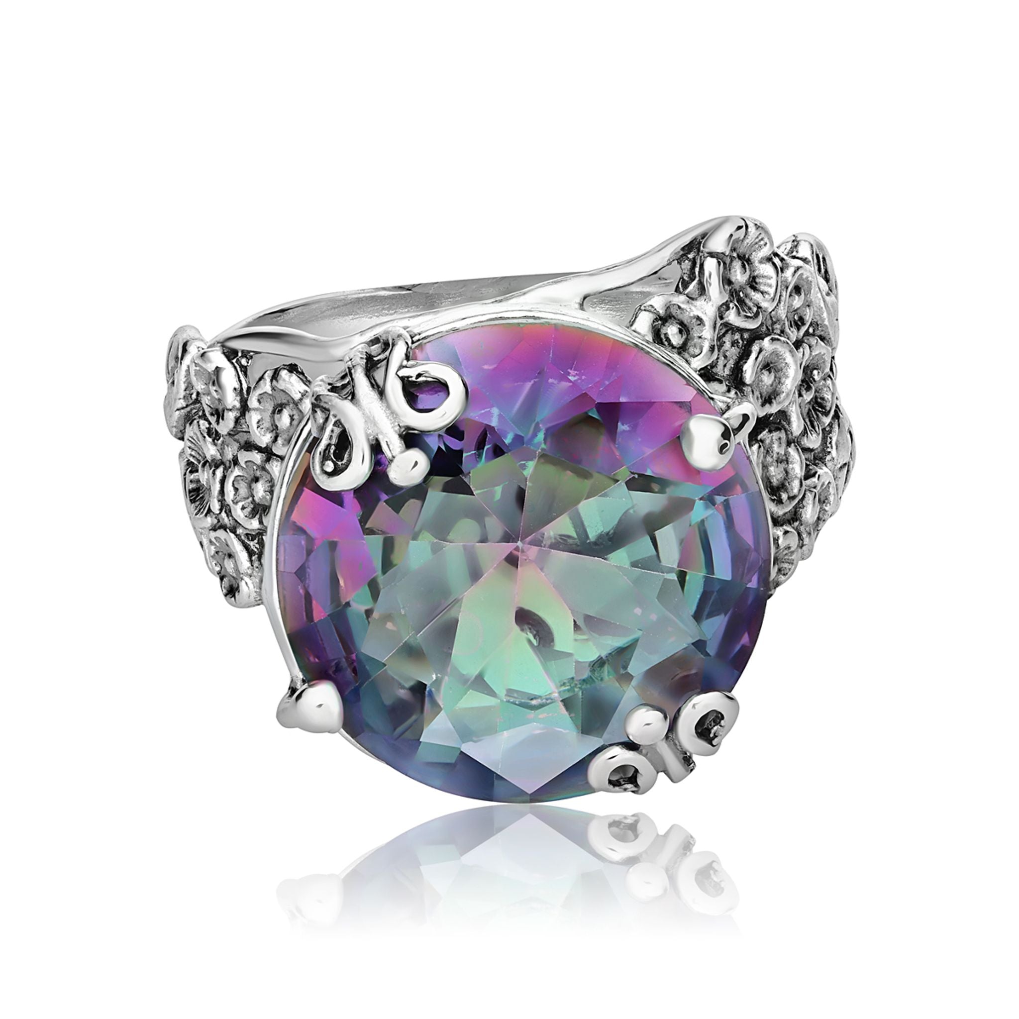 Floral Sterling Silver Mystic Crystal Ring