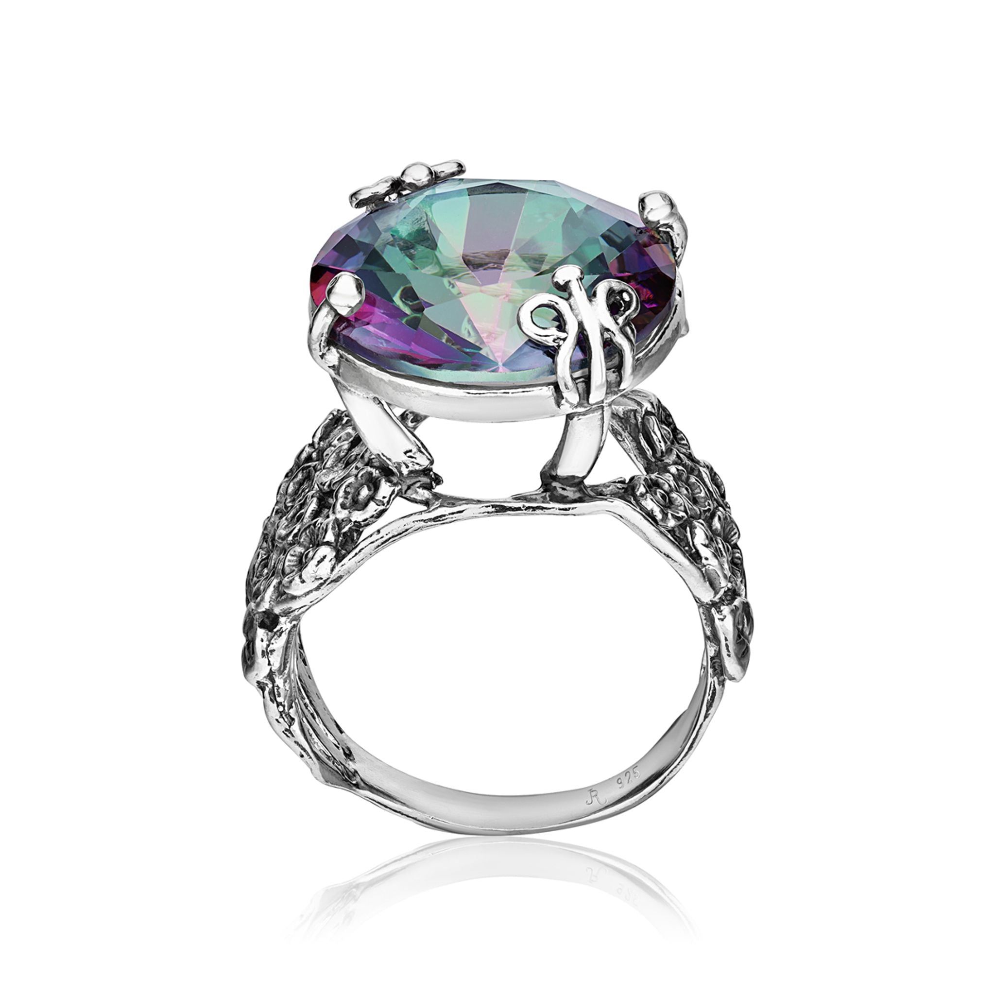 Floral Sterling Silver Mystic Crystal Ring