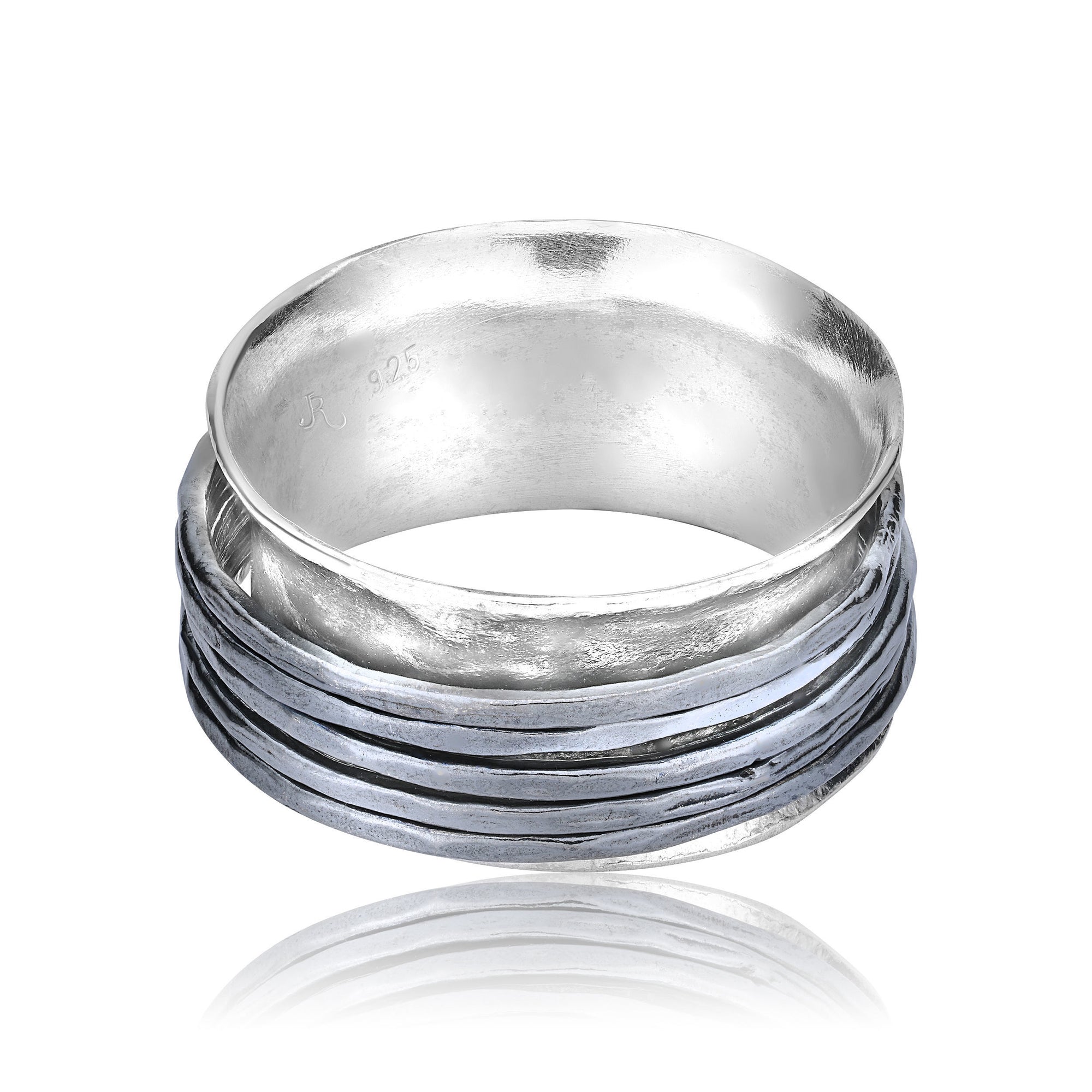 Sterling Silver Black Hammered Spinner Ring