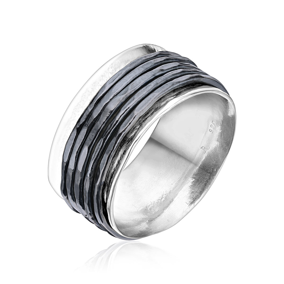 Sterling Silver Black Hammered Spinner Ring