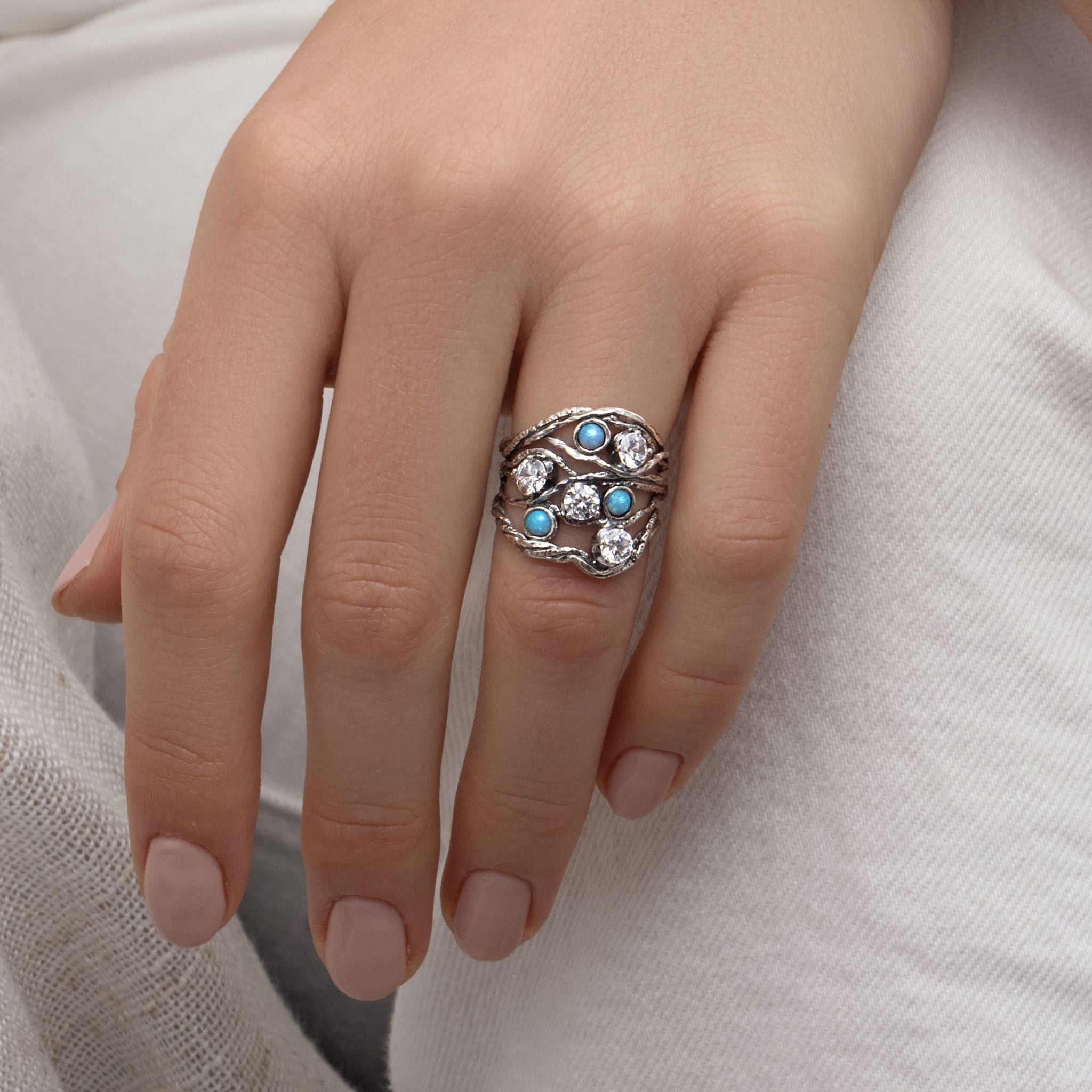 Intricate Sterling Silver Opal and CZ Ring – Jean Rachel Jewelry