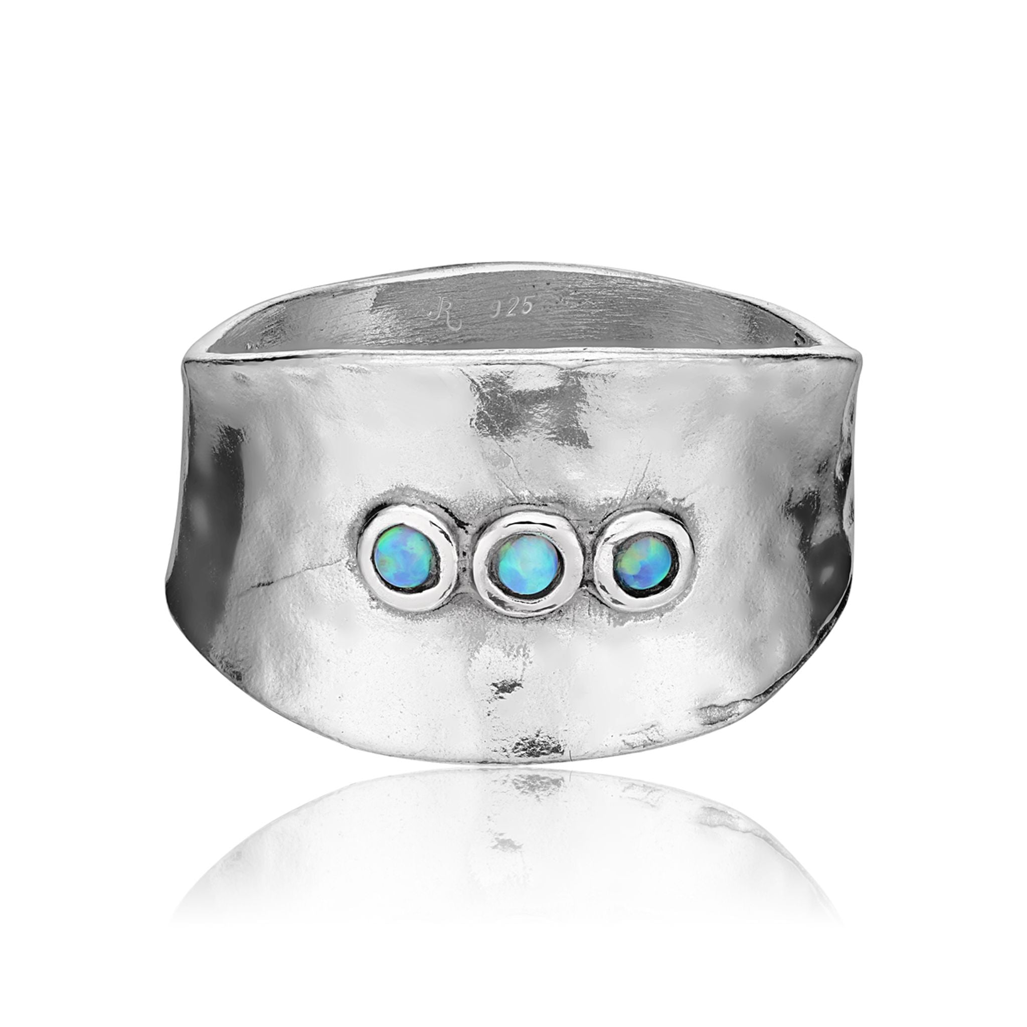 Wide Sterling Silver Triple Opal Ring