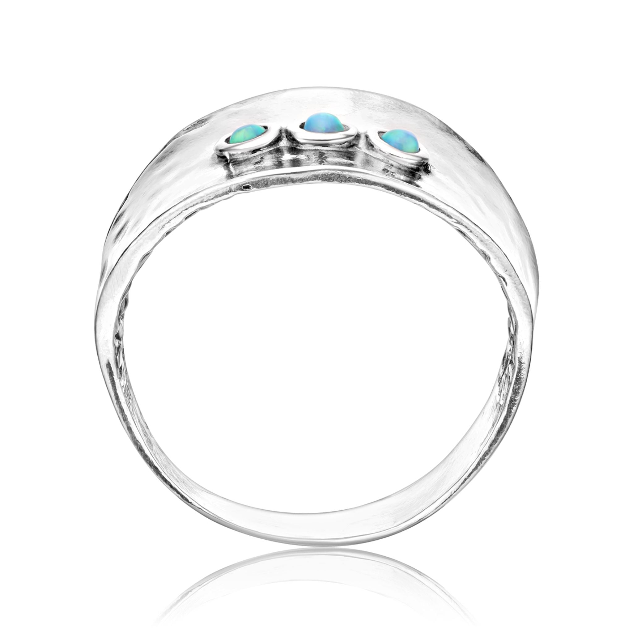 Wide Sterling Silver Triple Opal Ring