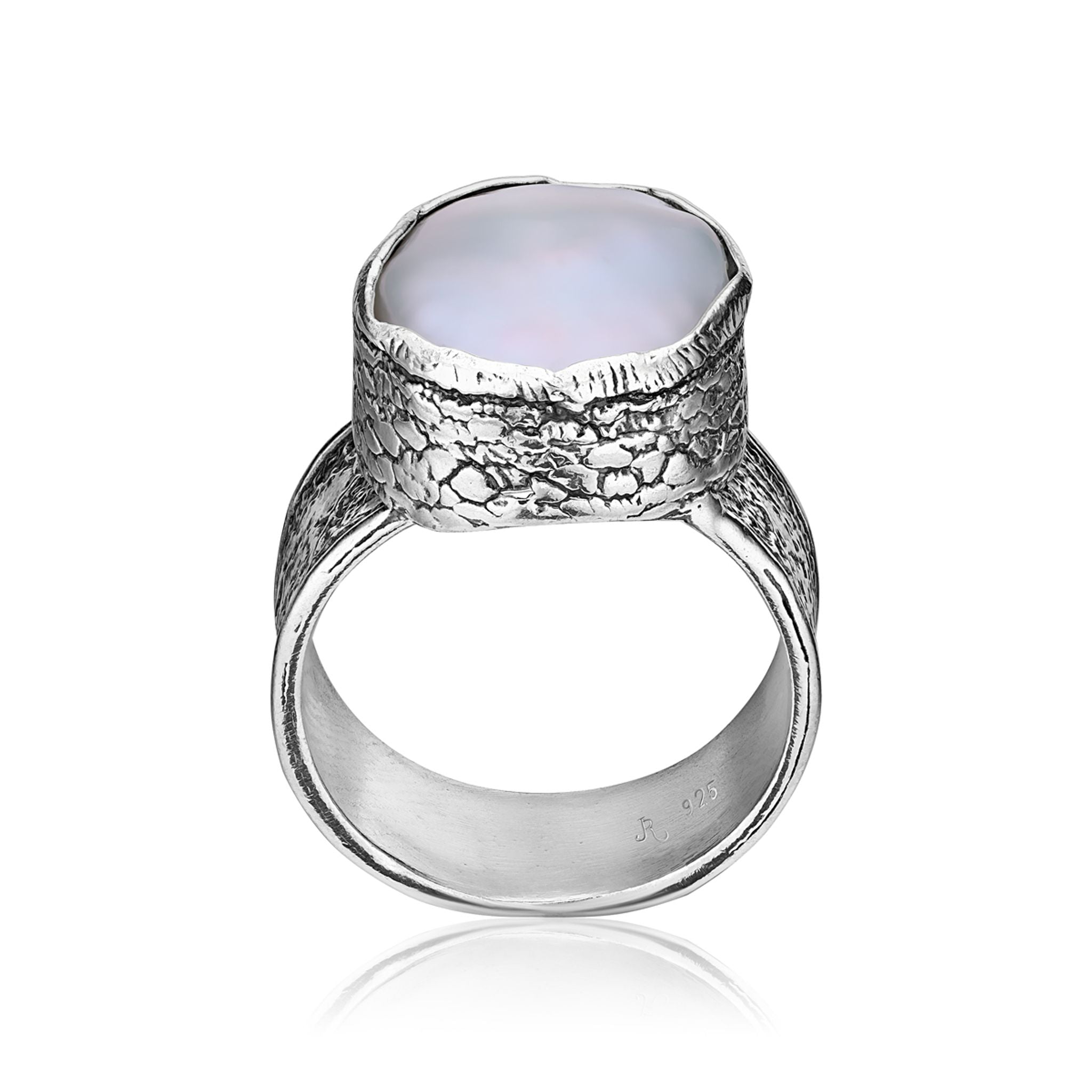 Wide Sterling Silver Freshwater Pearl Ring