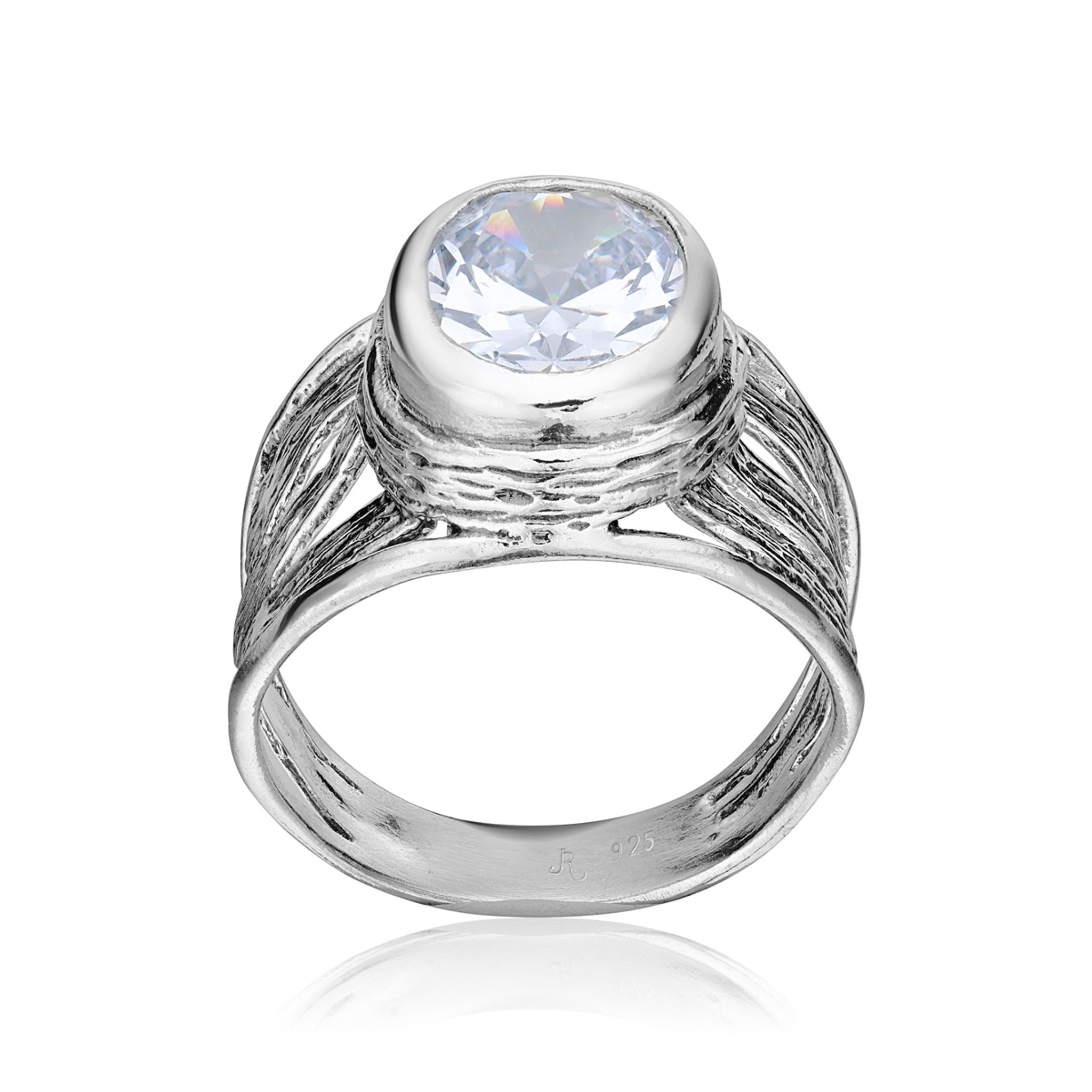Wide Sterling Silver CZ Ring