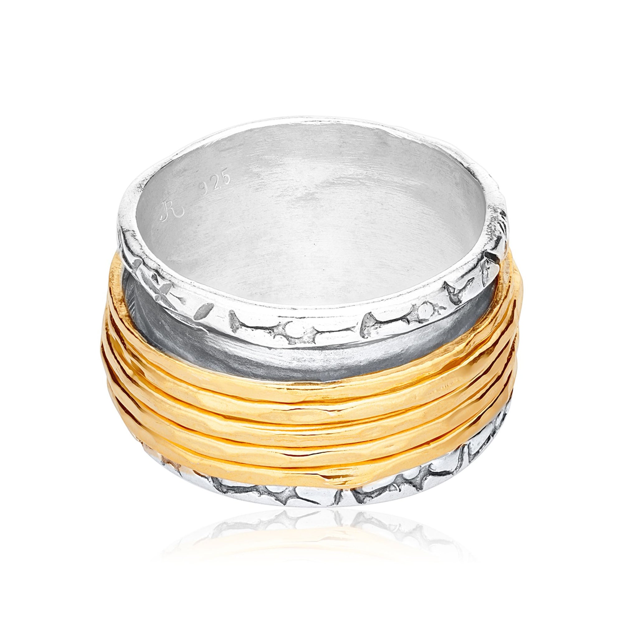 Sterling Silver and Gold Hammered Spinner Ring
