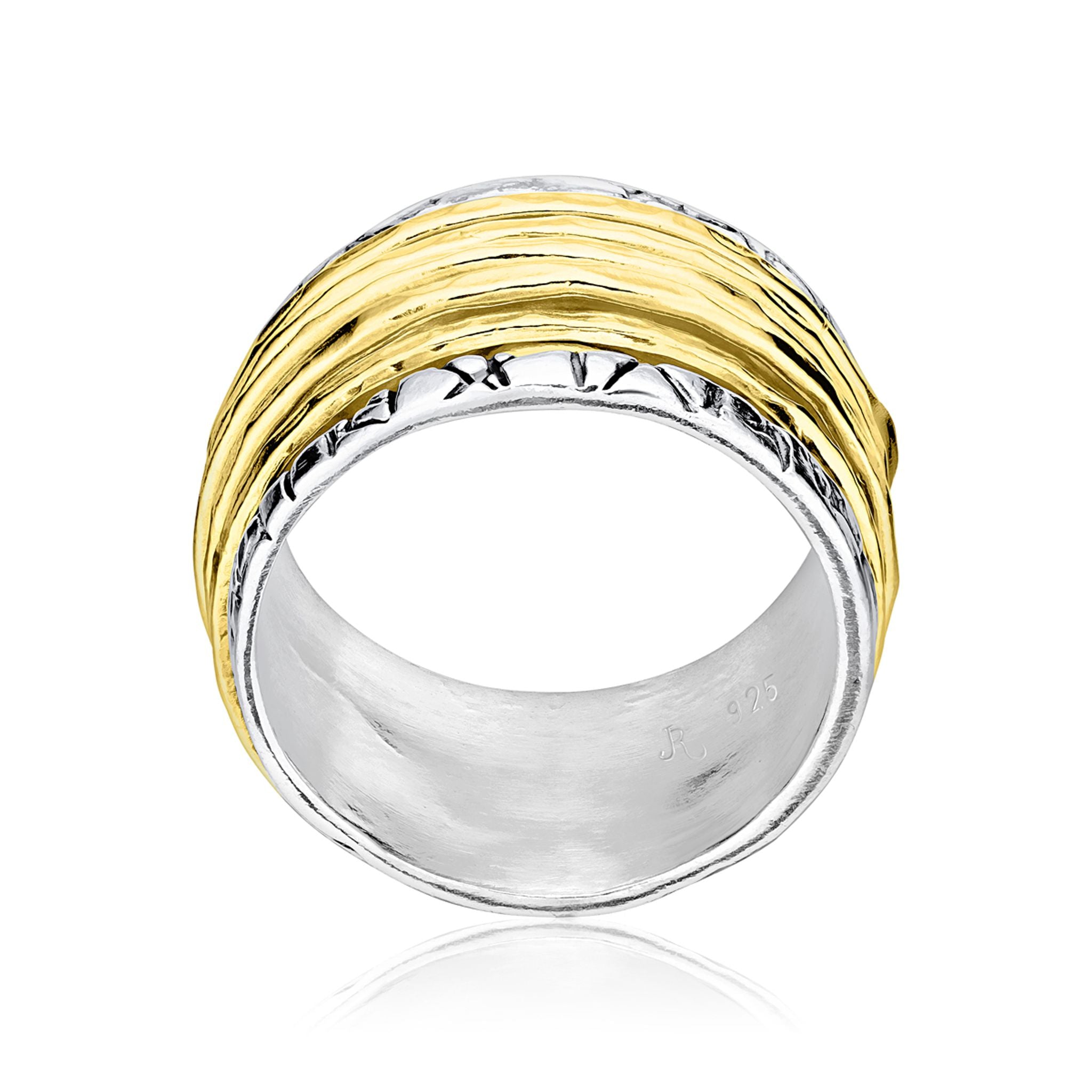 Sterling Silver and Gold Hammered Spinner Ring