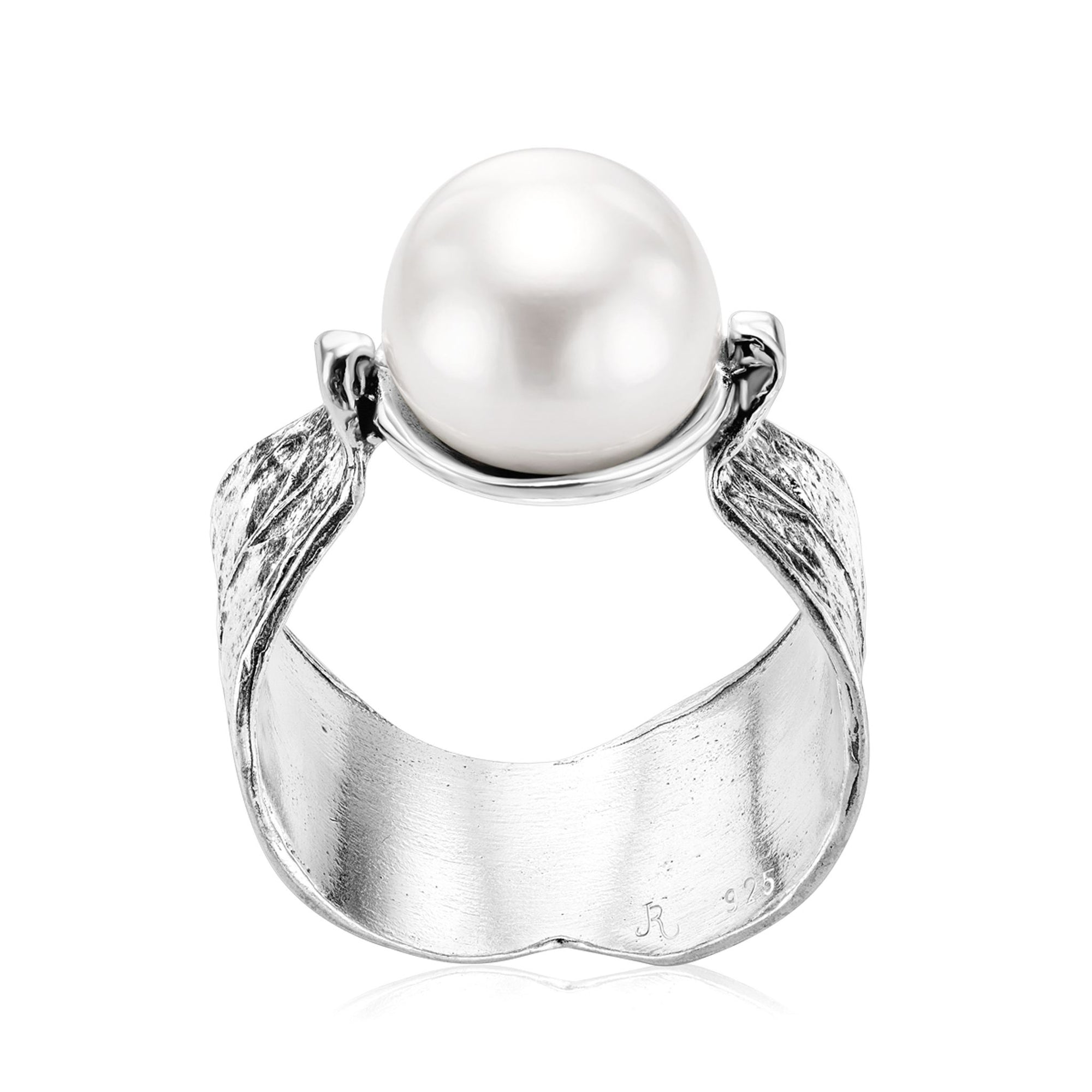 Sterling Silver Pearl Leaf Band Ring