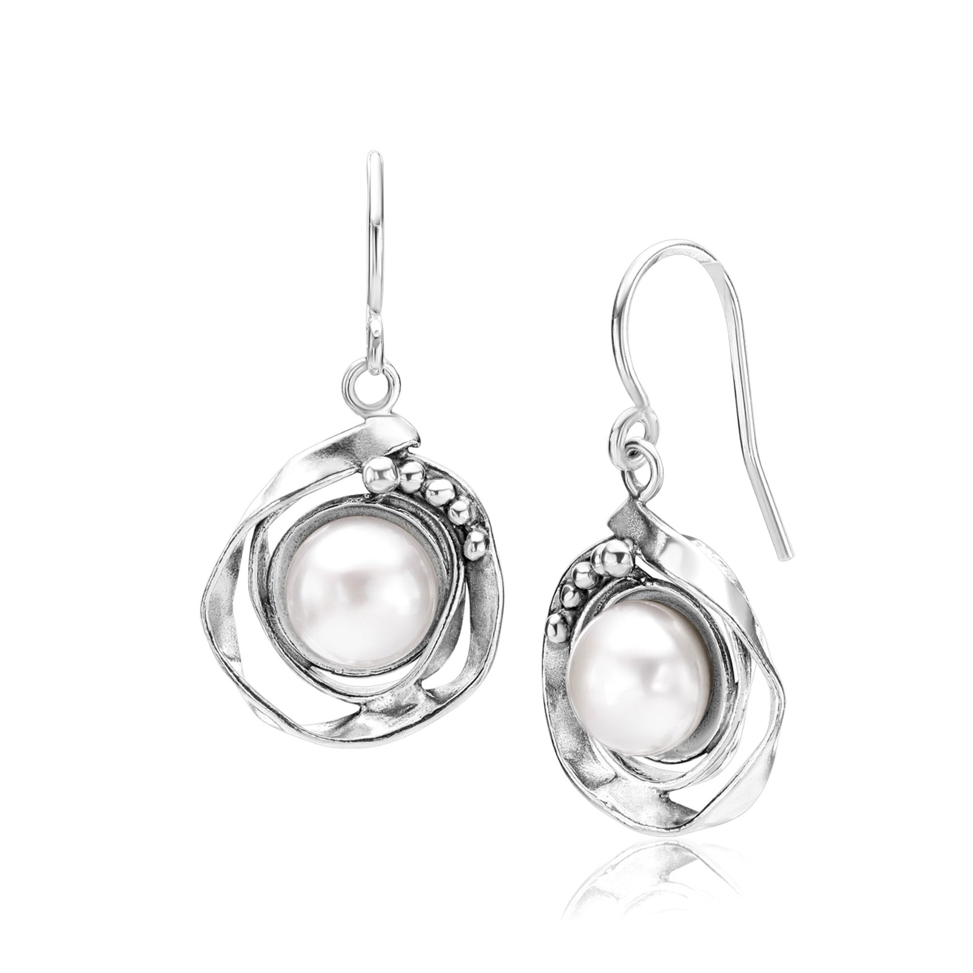 Elegant Sterling Silver Pearl Dangle Earrings