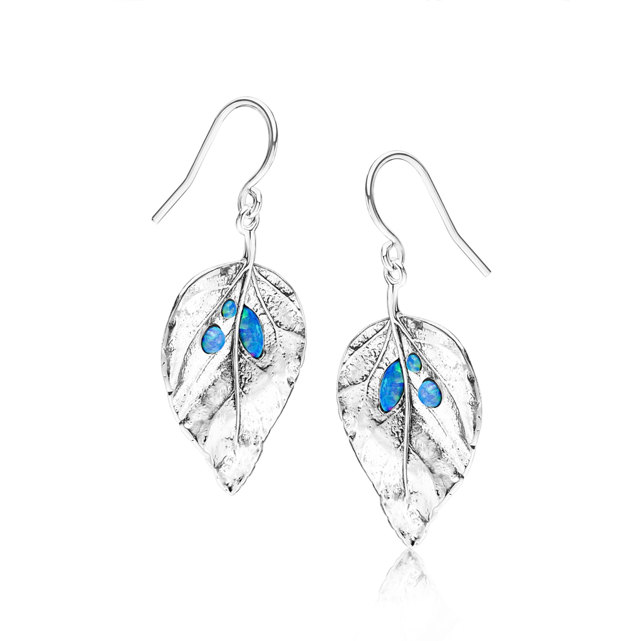 Sterling Silver Opal Leaf Earrings