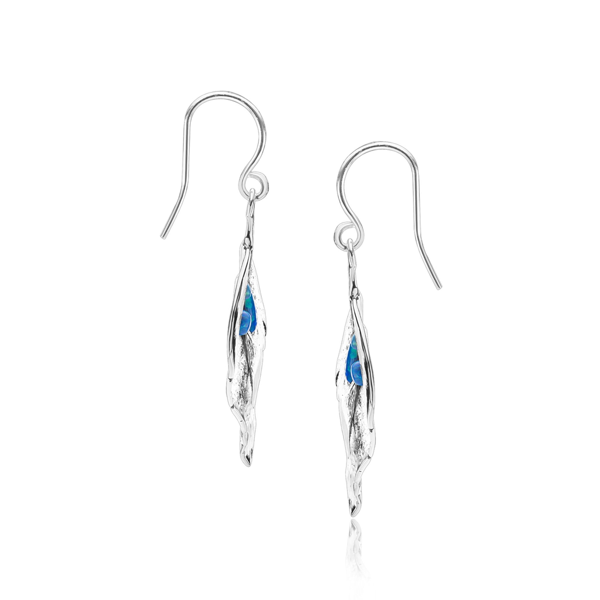Sterling Silver Opal Leaf Earrings