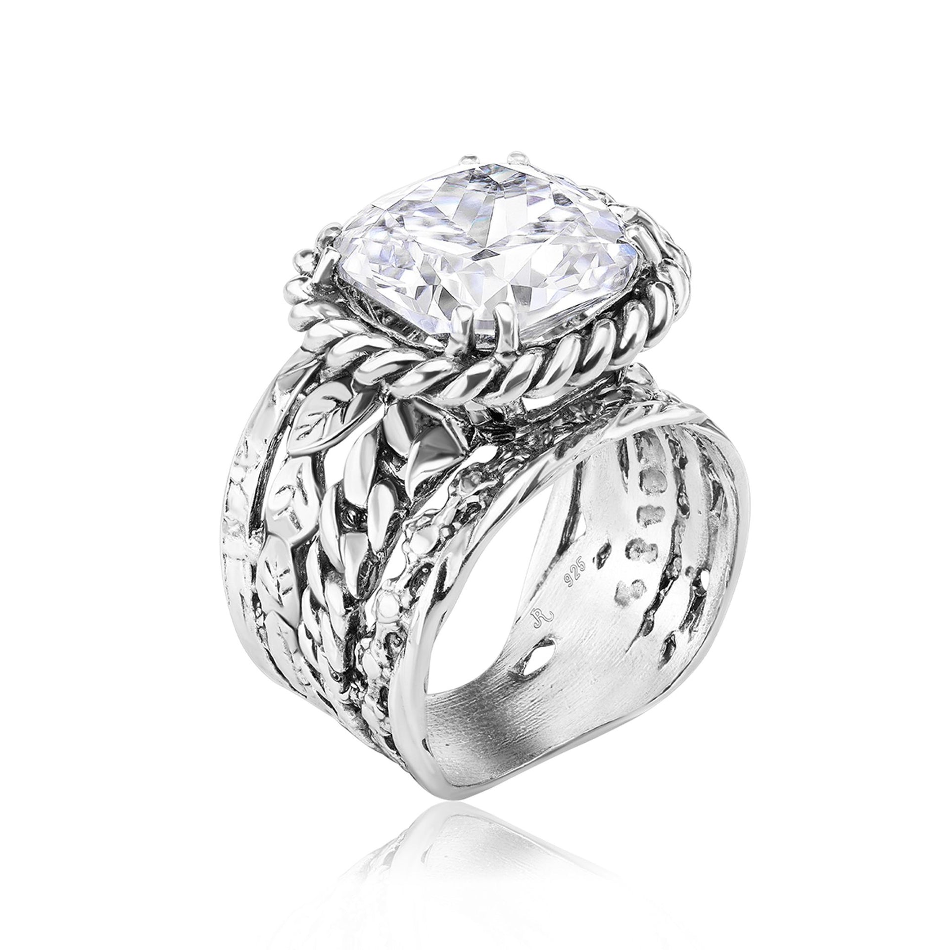 Sterling Silver CZ Braid Leaf Ring – Jean Rachel Jewelry display picture 1