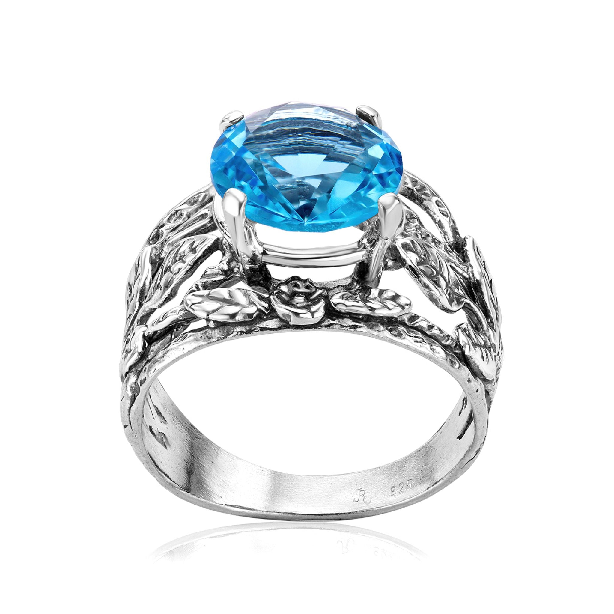 Sterling Silver Blue Crystal Leaf Ring
